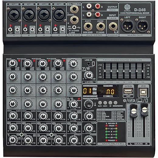 DIGIMORE 6 Channel Audio Mixer with Bluetooth