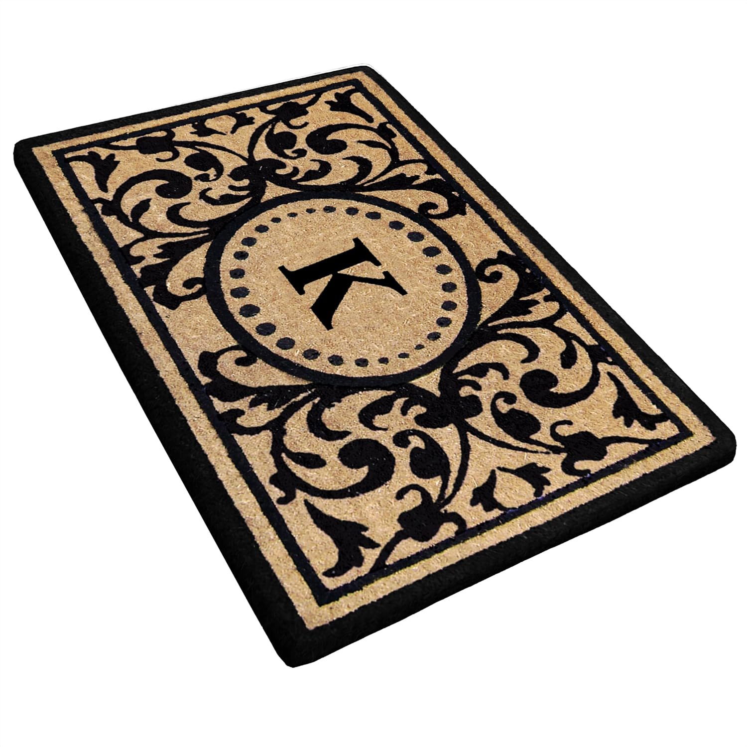 Nedia Home Heavy Duty Coir Door Mat - Personalized Monogram K, Heritage Design, Natural Coco Fiber Welcome Mat, Durable Handcrafted Outdoor Rug, Eco-Friendly, 18" x 30", O2351K