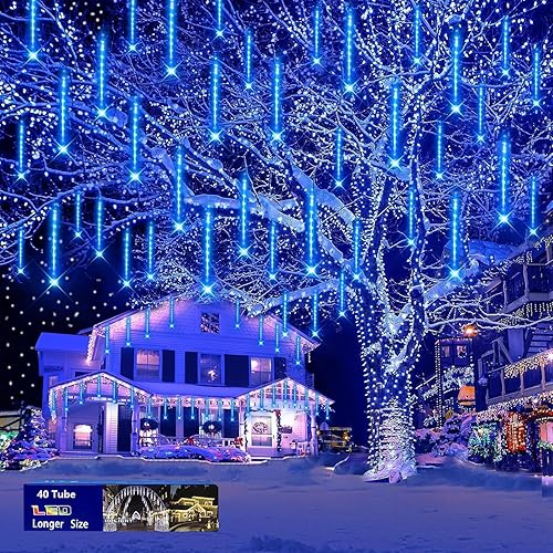Luces de carámbano de Navidad azules para exteriores 40 tubos (equivalente a 5 juegos de 8 tubos), luces de lluvia de meteoritos  Decoraciones de