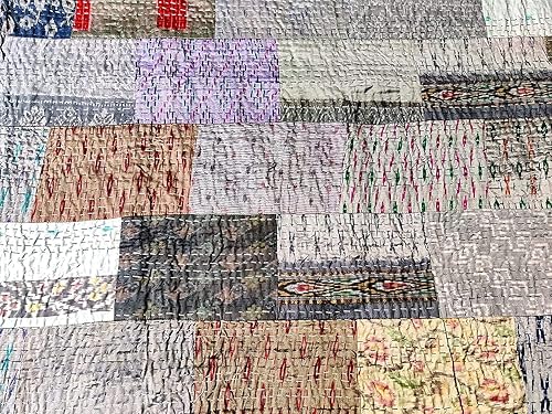 Miniatura 2 de Manta de cama de cama Kantha Vintage hecho a mano seda patchwork indio arte cubierta India Sari Bohemia Spreads lavado Patola Spread Quilt