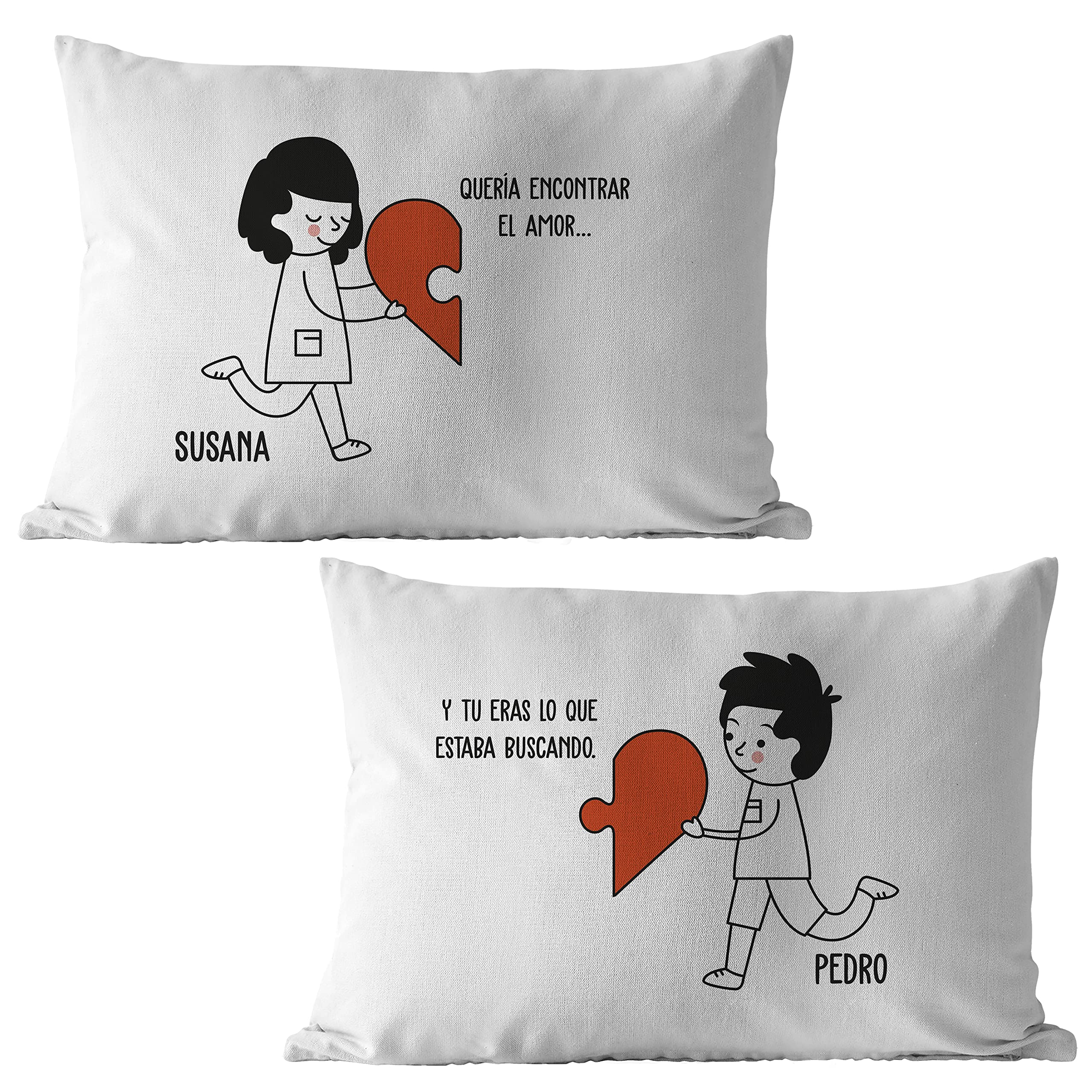 Cojines Personalizados con Nombre para Pareja | 50 x 30cm | Regalo Original | Ideal para sorprender en un día como San Valentín, Aniversarios o Cumpleaños | Diseño Puzle