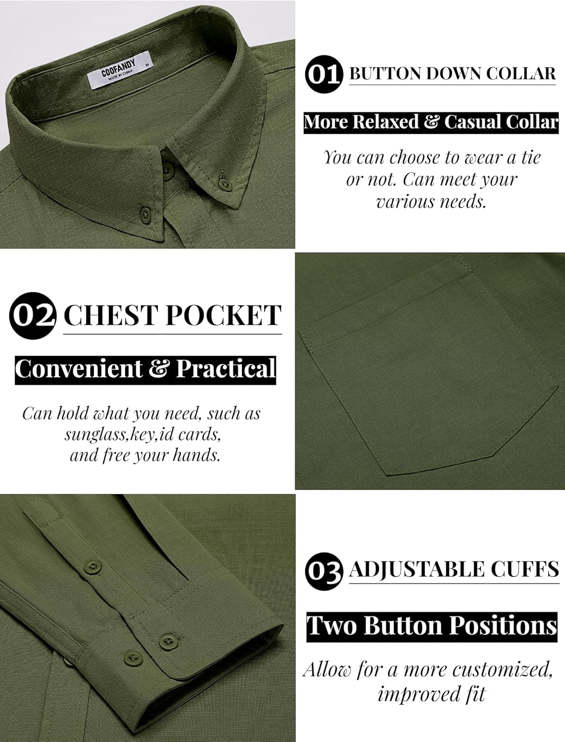 COOFANDY Men's Long Sleeve Buttons Down Shirts Casual Button Up Shirts Beach Linen Shirt Untucked Dress Shirt - Image 4