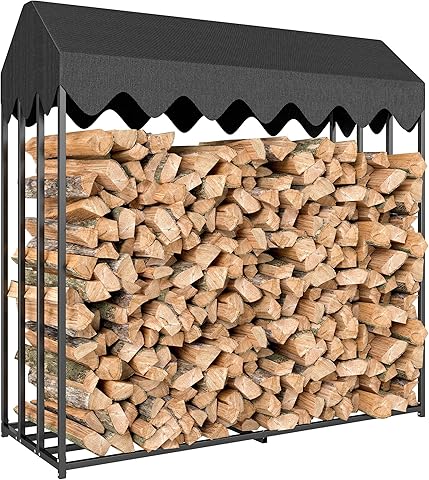 Outsunny Estante de Leña Metálico, 186x70x185 cm, Leñero Exterior con Cubierta Impermeable 600D Oxford, Marco de Acero, Soporte para Leña de Chimenea, para Jardín, Terraza