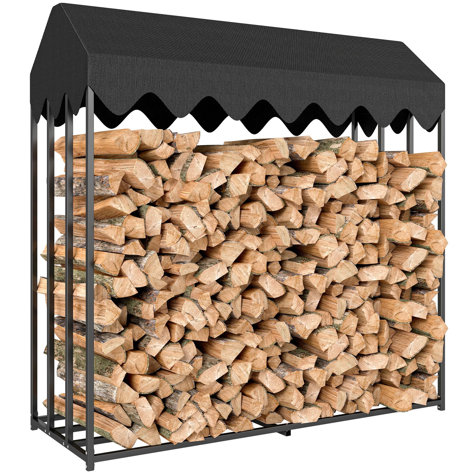 Outsunny Estante de Leña Metálico, 186x70x185 cm, Leñero Exterior con Cubierta Impermeable 600D Oxford, Marco de Acero, Soporte para Leña de Chimenea, para Jardín, Terraza