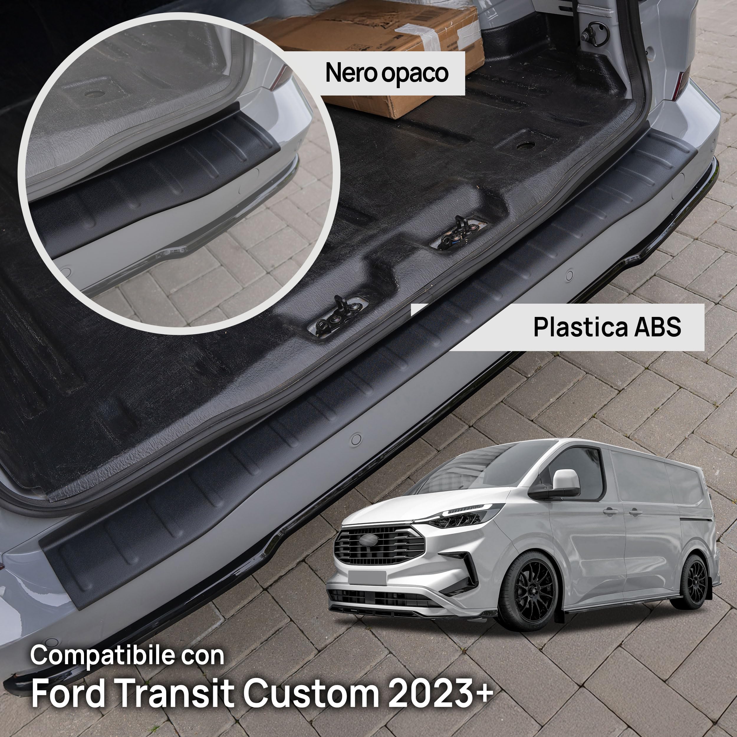 CHROMEMASTER | Protezione Paraurti Posteriore Compatibile con Ford Transit Custom 2023+; Plastica ABS, Opaco, Nero; Proteggi il Paraurti Posteriore della tua Auto dai Danni