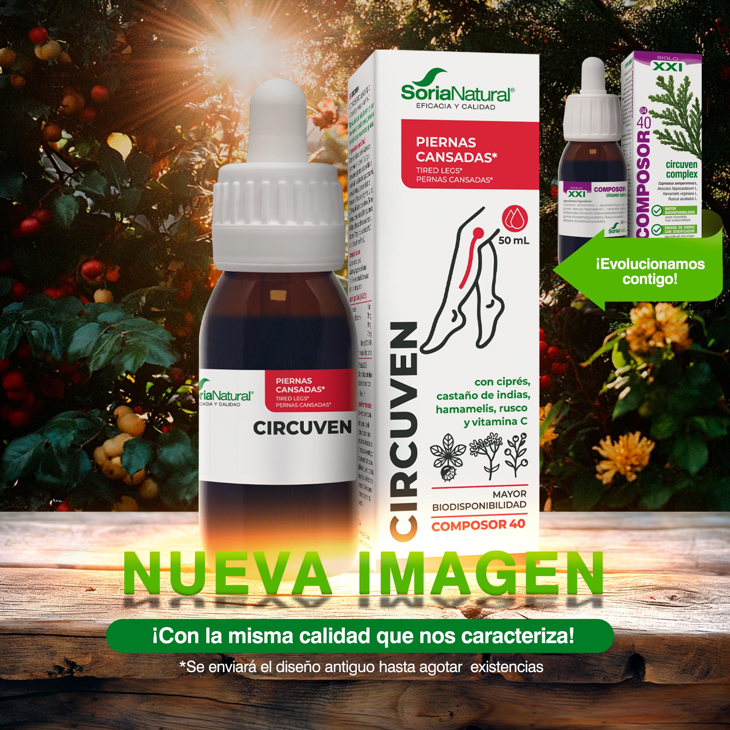 Soria Natural Composor 40 Circuven - Alivio Piernas cansadas, Favorece la Circulación de Retorno - Castaño de Indias, Ciprés, Hamamelis, Rusco, Vitamina C - Bote de 50mL