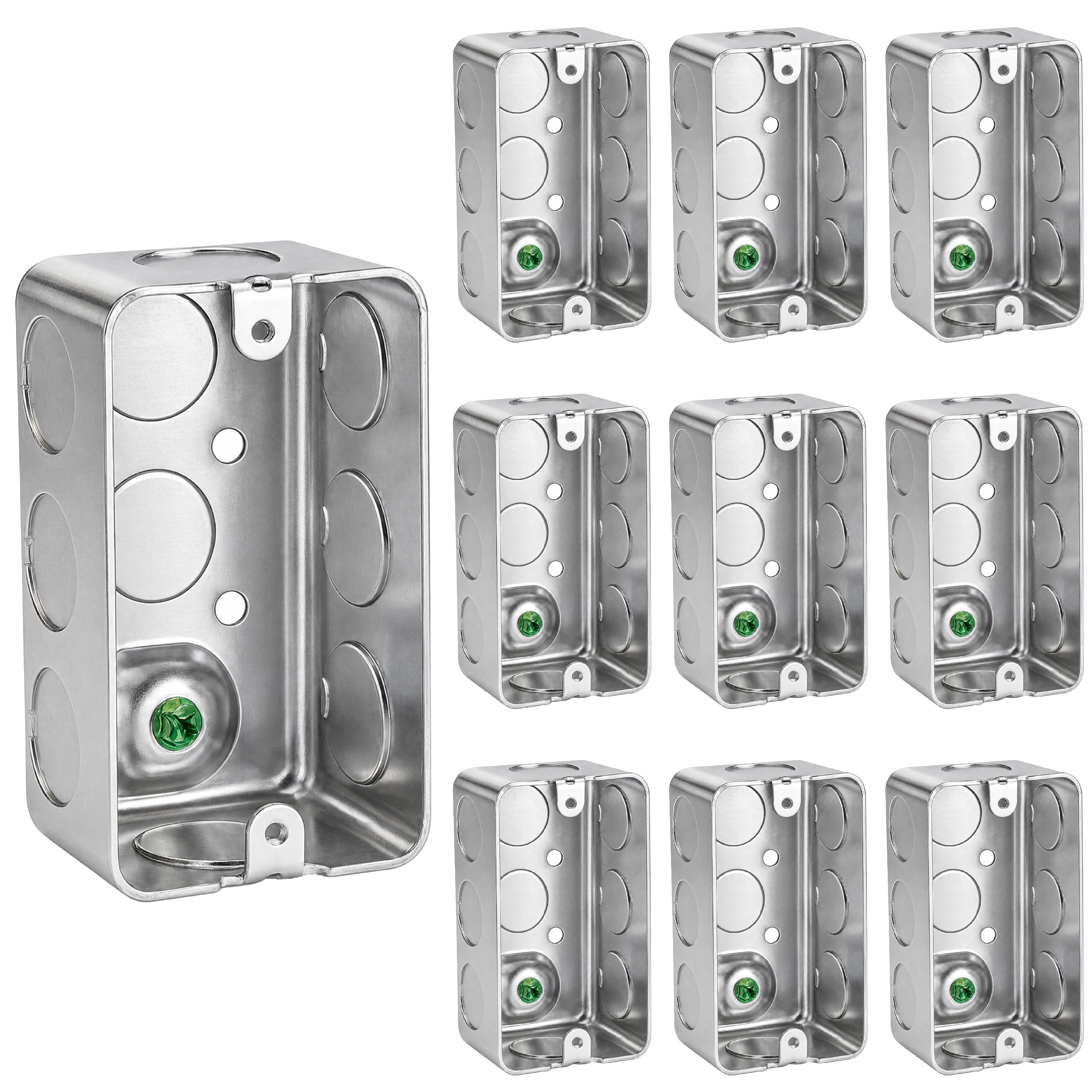 OHLECTRIC Lot de 10 boîtes de jonction électrique 4 x 2 en acier robuste avec boutons de dérivation de 26,7 cm, profondeur de 4,8 cm, 13 cu. in. Boîte électrique carrée galvanisée de qualité
