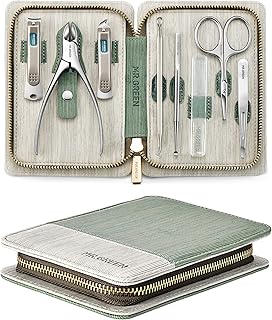 Manicure Set 8 in 1,Professional Pedicure kit,Stainless Steel Manicure Kit,Portable Travel Grooming Kit Nail Care Tools,Nail Clippers Pedicure Tools with Leather Travel Case (Green)