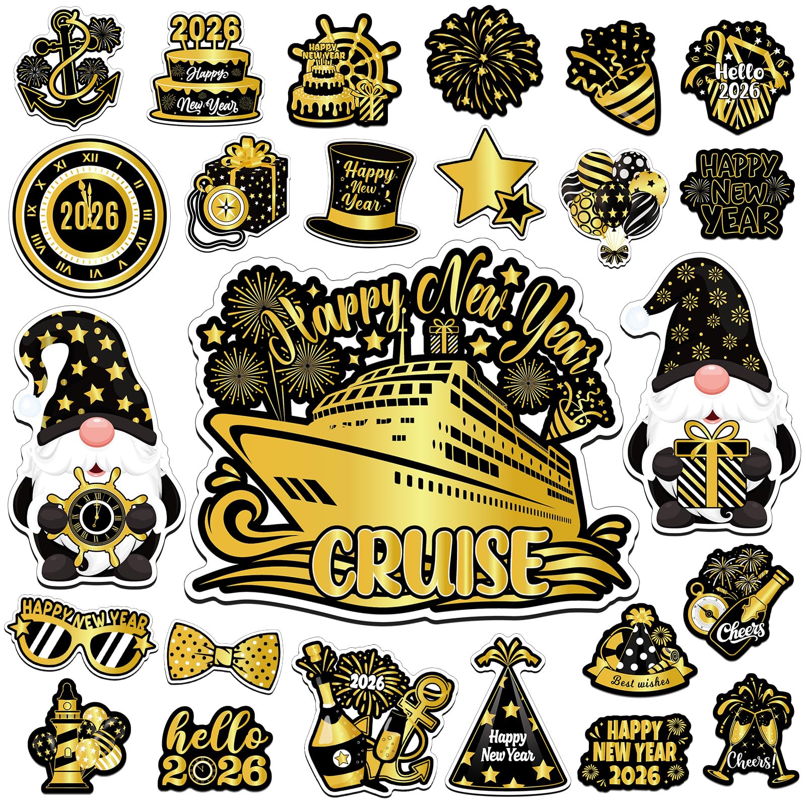 25Pcs New Year Cruise Door Magnets Decorations, Funny New Years Eve Refrigerator Magnets Gnome Balloon Magnetic Cruise Ship Door Decor for New Year