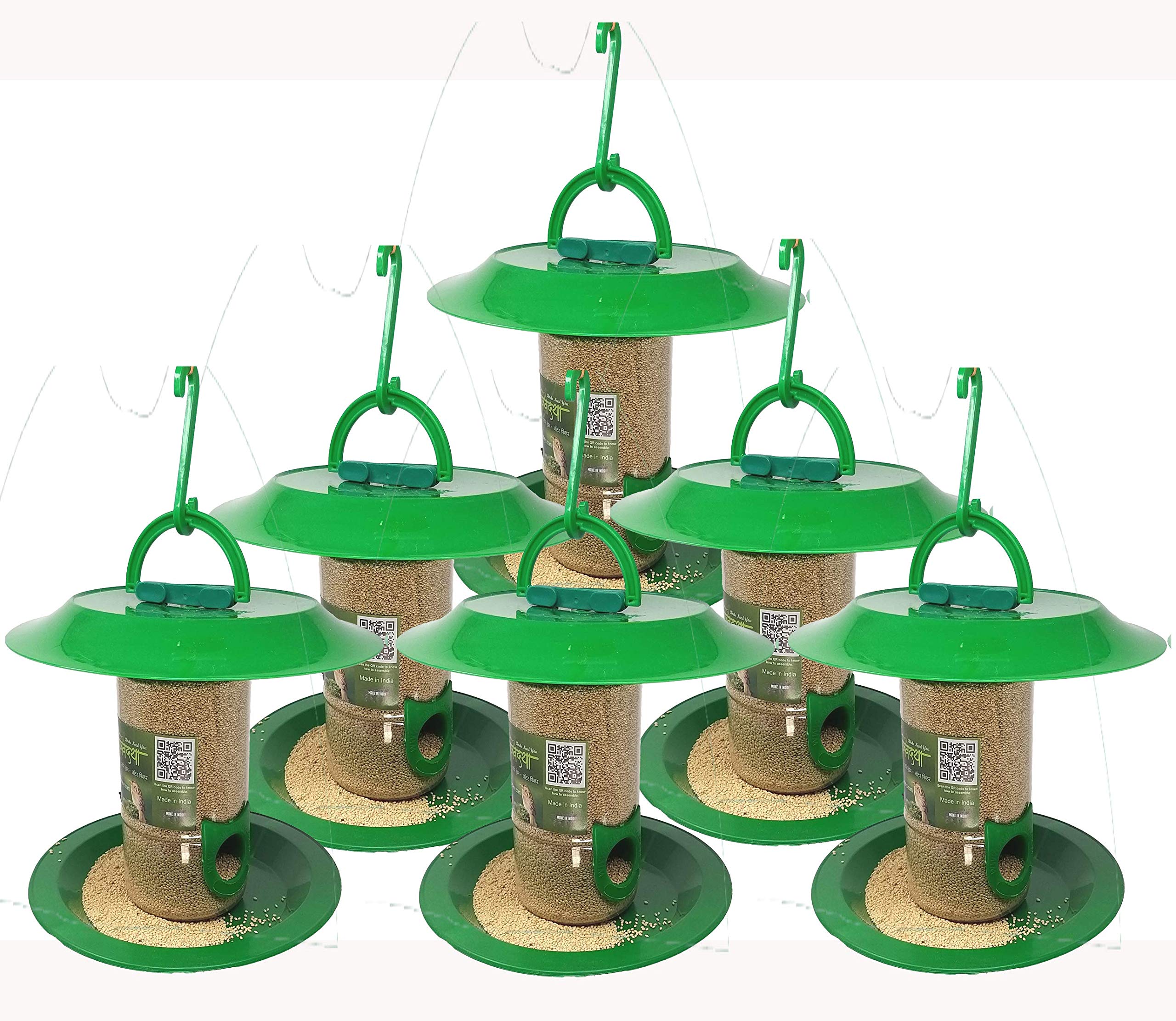 Amijivdaya Small Bird Feeder with Hut - Pack of 6 ( Green, Transparent ) (B07XRWR1DW) Amazon Price History, Amazon Price Tracker