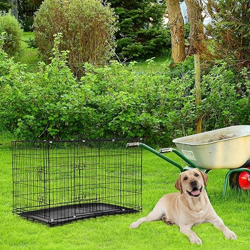 Miniatura 76 de Jaula para perros, jaula para perros, perrera de alambre de metal para exteriores, plegable de doble puerta, jaula para mascotas para perros Negro