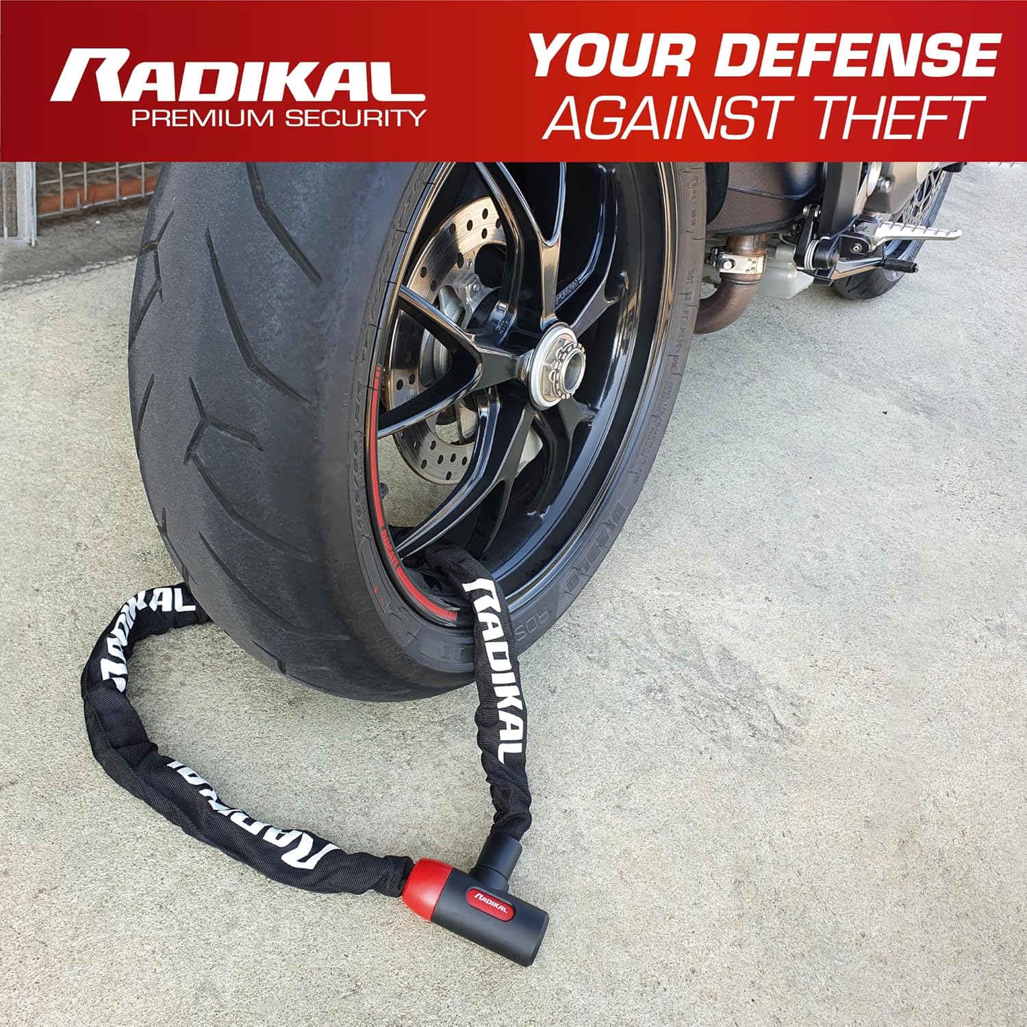 RADIKAL RKX170 Premium Bike Chain Lock, Hardened Steel ø8mm/0.31in Links with High Security Key Lock, More Extensive, Scratch-Resistant, Anti Theft for Bicycle, Scooter, Ebike, Gates, 170cm/5.5ft Long