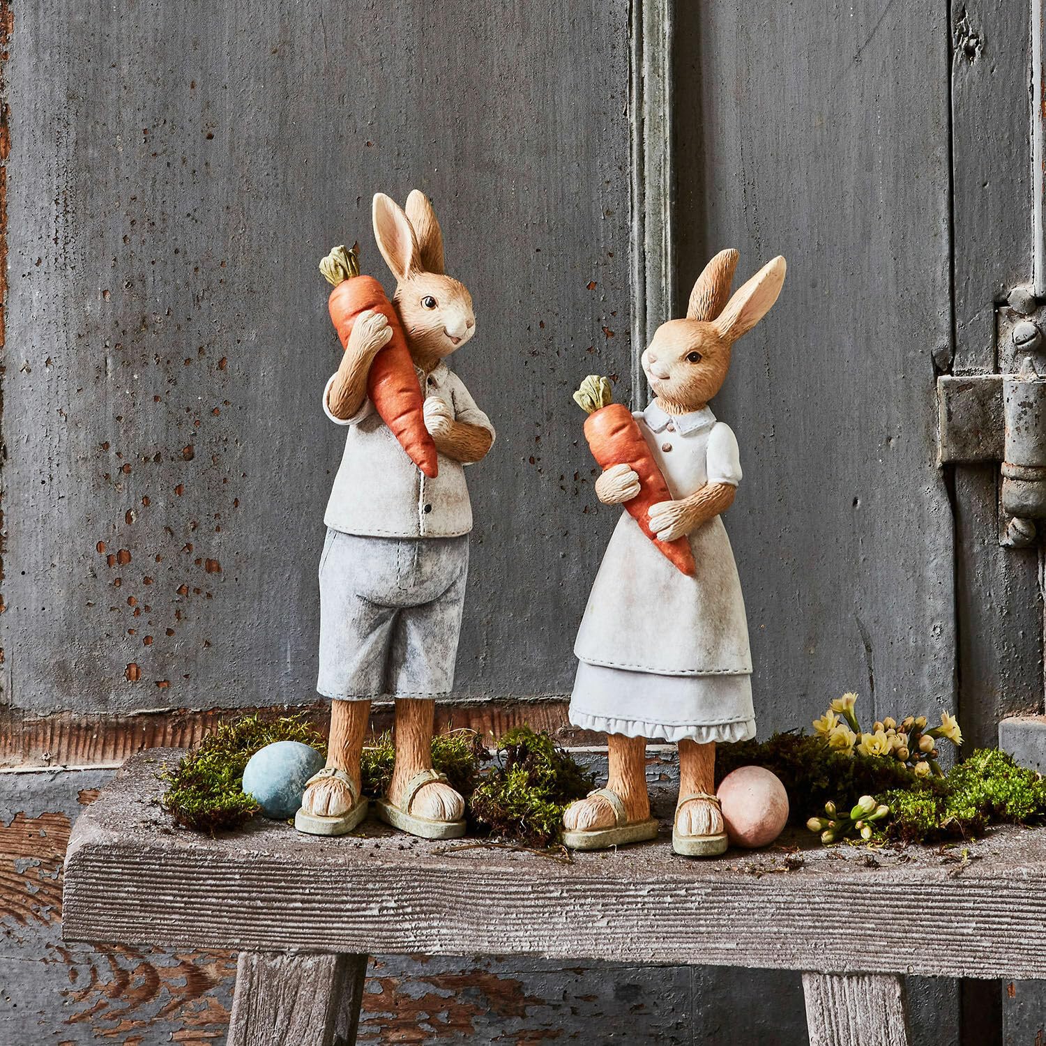 Loberon Hase 2er Set Gimont, bunt | handbemaltes Häschen-Paar - detailverliebt gestaltet - nostalgischer Charme - Osterhasen - Ostern - Osterdeko
