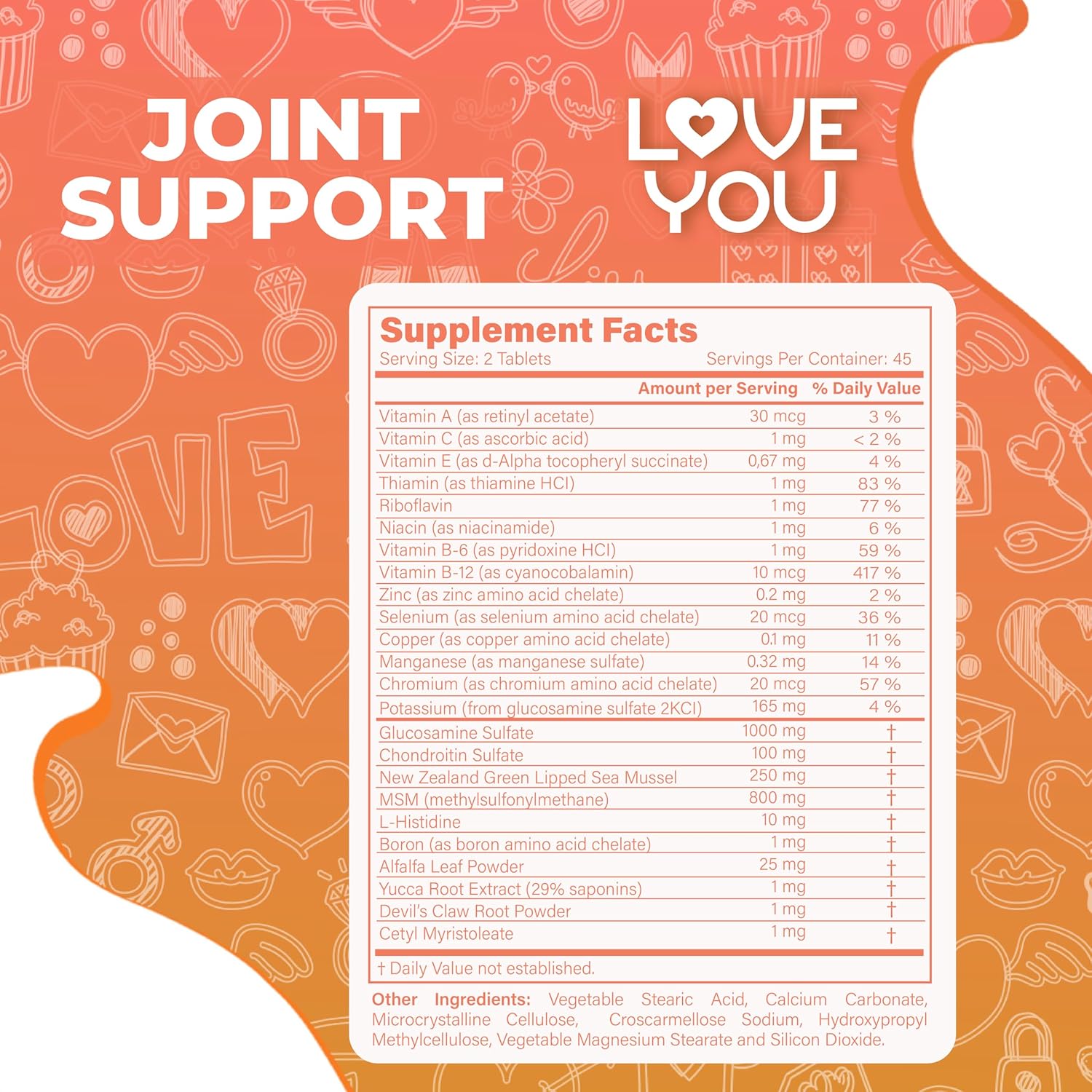 Love You Joint Support Supplement for Relief - Glucosamine, Chondroitin, MSM & Turmeric - Supports Mobility & Flexibility (Bones, Back, Knees, Hands), 90 Tablets, 45-Day Supply - Made in USA