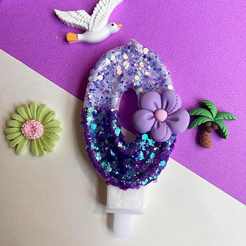 Miniatura 5 de Velas número 0, velas de cumpleaños con número de flor morada para pastel, velas de números morados que crean un ambiente romántico y cálido