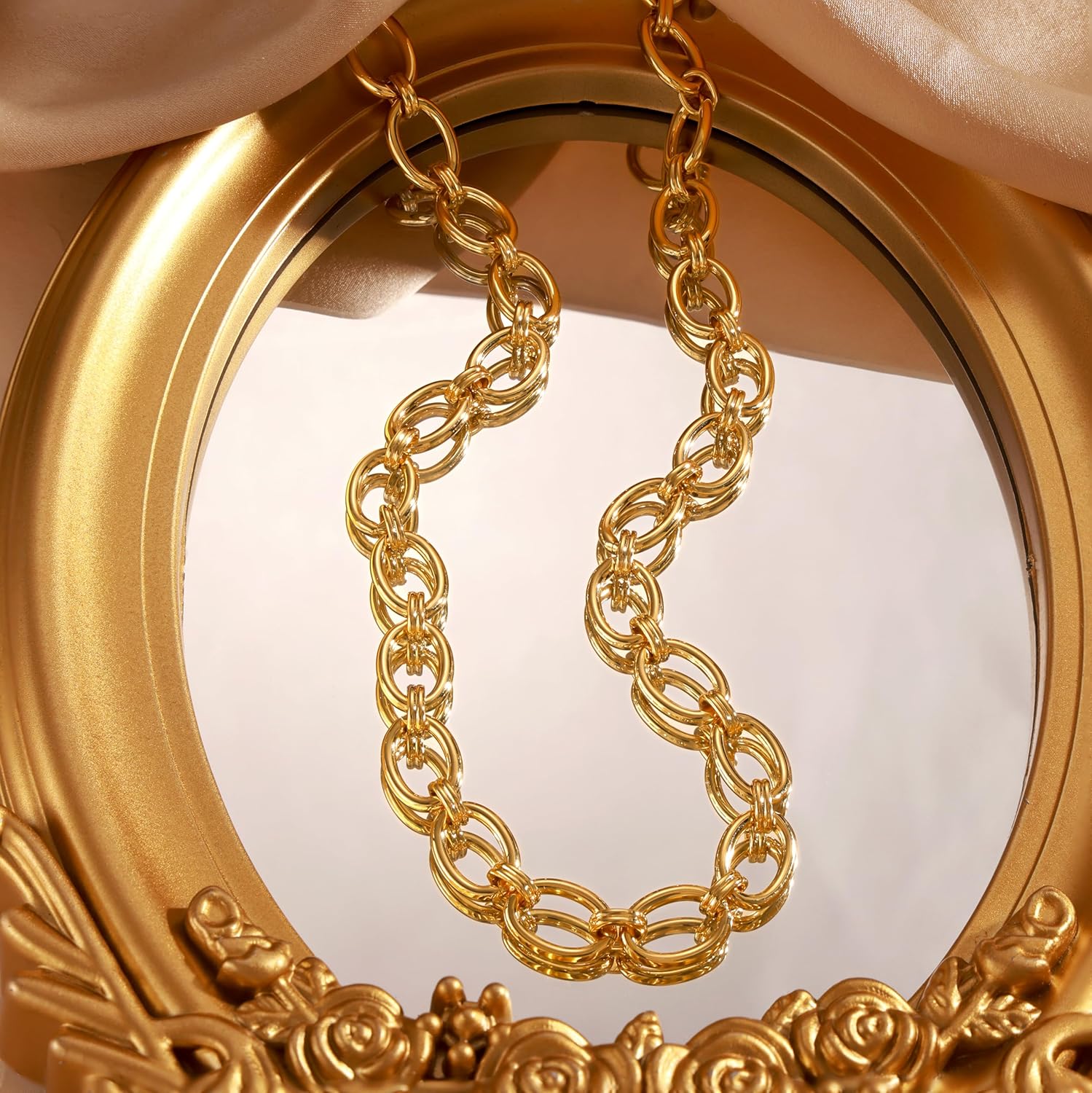 CHESKY 14K Gold Plated Chunky Necklace for Women, Trendy Paperclip Cuban Link Chain Necklace Waterproof Statement Choker Necklace Fashion Non Tarnish Jewelry - Image 7