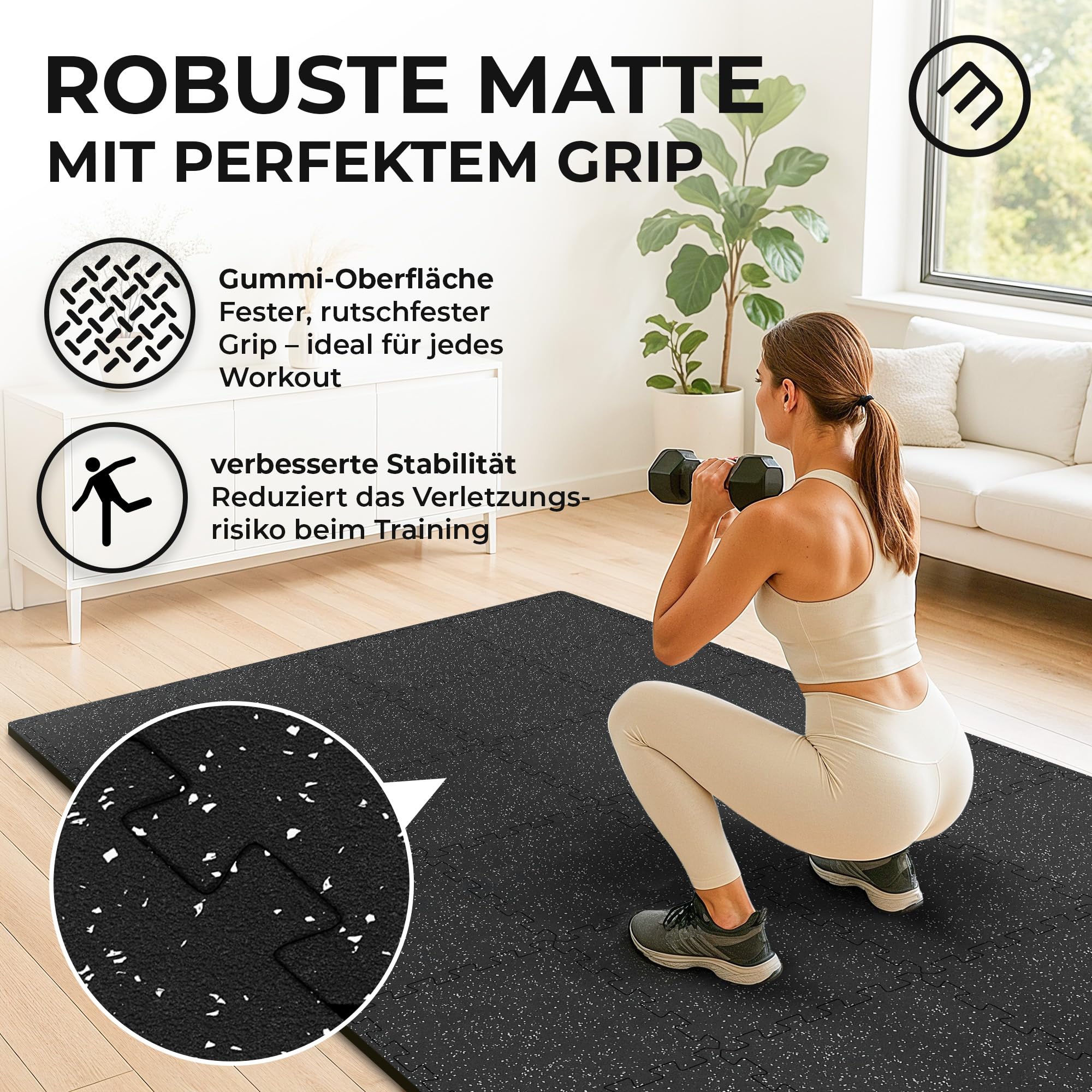 bemaxx Bodenschutzmatte Fitness – 18 Eva/Gummi-Matten im Set: Gym Fitnessgeräte Sportmatte Puzzlematte Laufbandmatte Fitnessmatte Unterlegmatte Sportgeräte Trainingsmatte Bodenmatte Gymnastikmatte