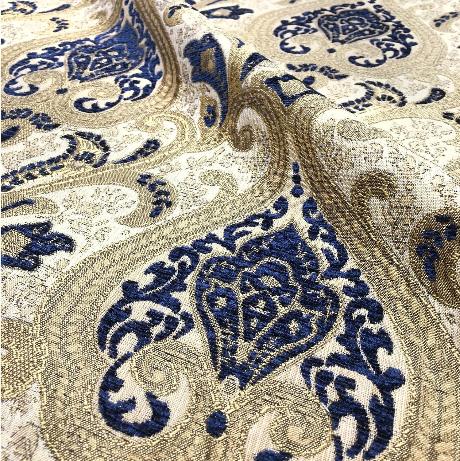 3 Colors/Versailles Damask Chenille Brocade Jacquard Fabric/Drapery, Upholstery, Decor, Costume/Red, Gold, Brown/Fabric by The Yard (Blue)