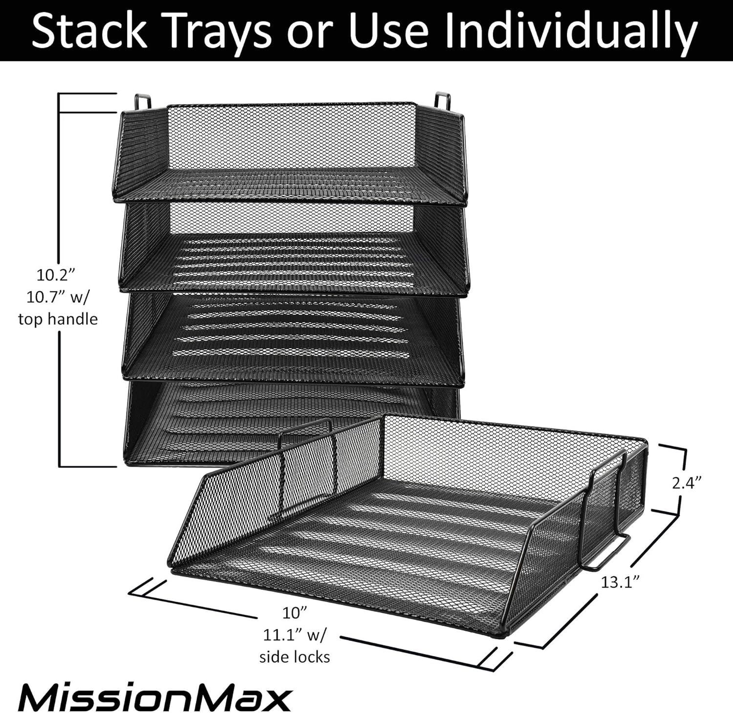 4 Tier Pack Stackable Tray Office Desk Organizer File and Desktop Holder for Paper Letter Accessories Black Discount Pack by MissionMax: Kitchen & Dining