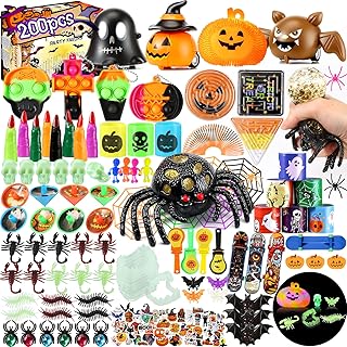 200PCS Halloween Party Favors for Kids, Halloween Toys Bulk for Party Supplies Goodie Bag Stuffers, Halloween Treats Non Candy Classroom Prizes, Halloween Gifts for Boys Girls, Prizes Box Toys