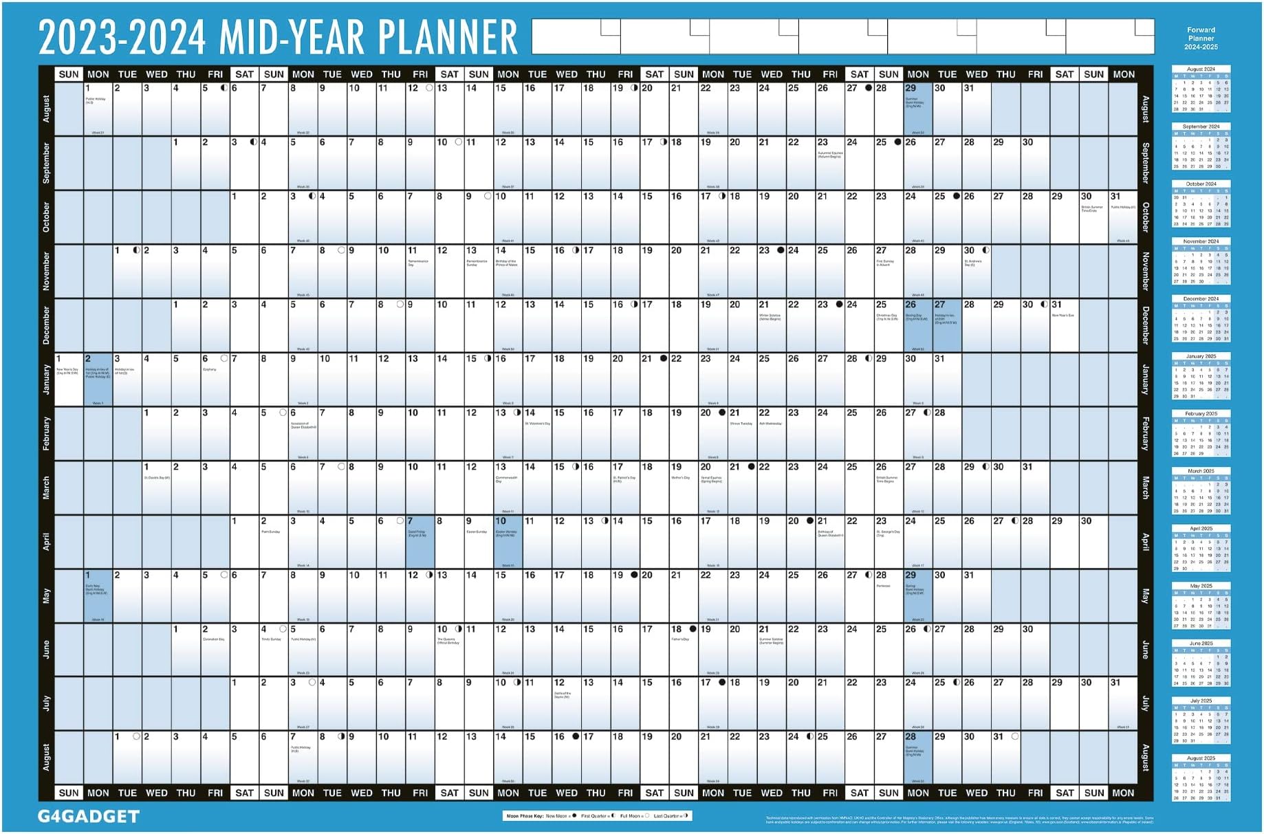 2023-2024 Mid Year Planner A1 Large Laminated Academic Wall-Planner 88CM X 58CM with Dry Wipe Marker Pen & Sticker Dots
