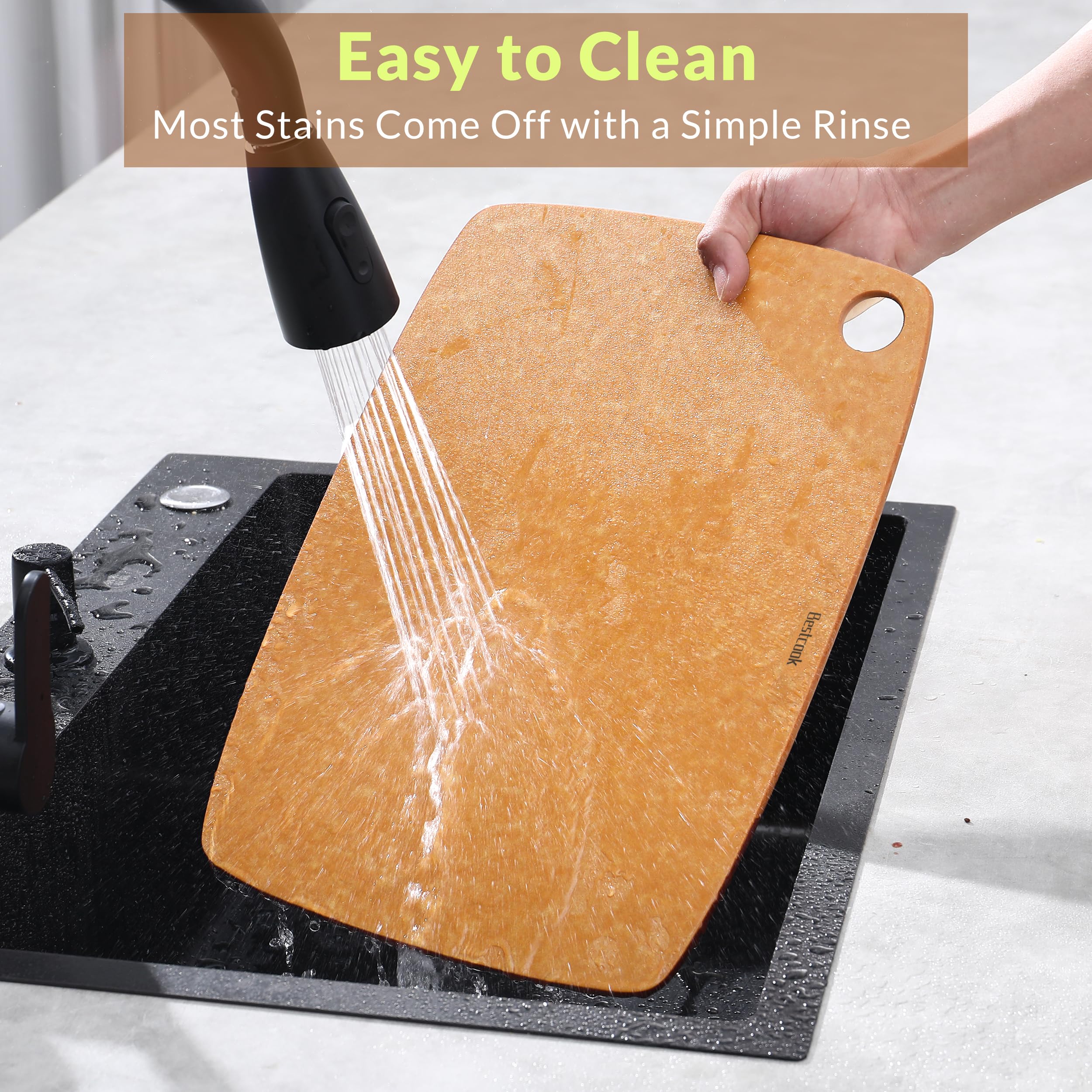 Tabla de cortar de fibra de madera para cocina, alta densidad, no porosa, sin BPA, tabla de cortar reversible, apta para lavavajillas, tabla de cortar apta para cuchillos para carne, pan, frutas, 17.3
