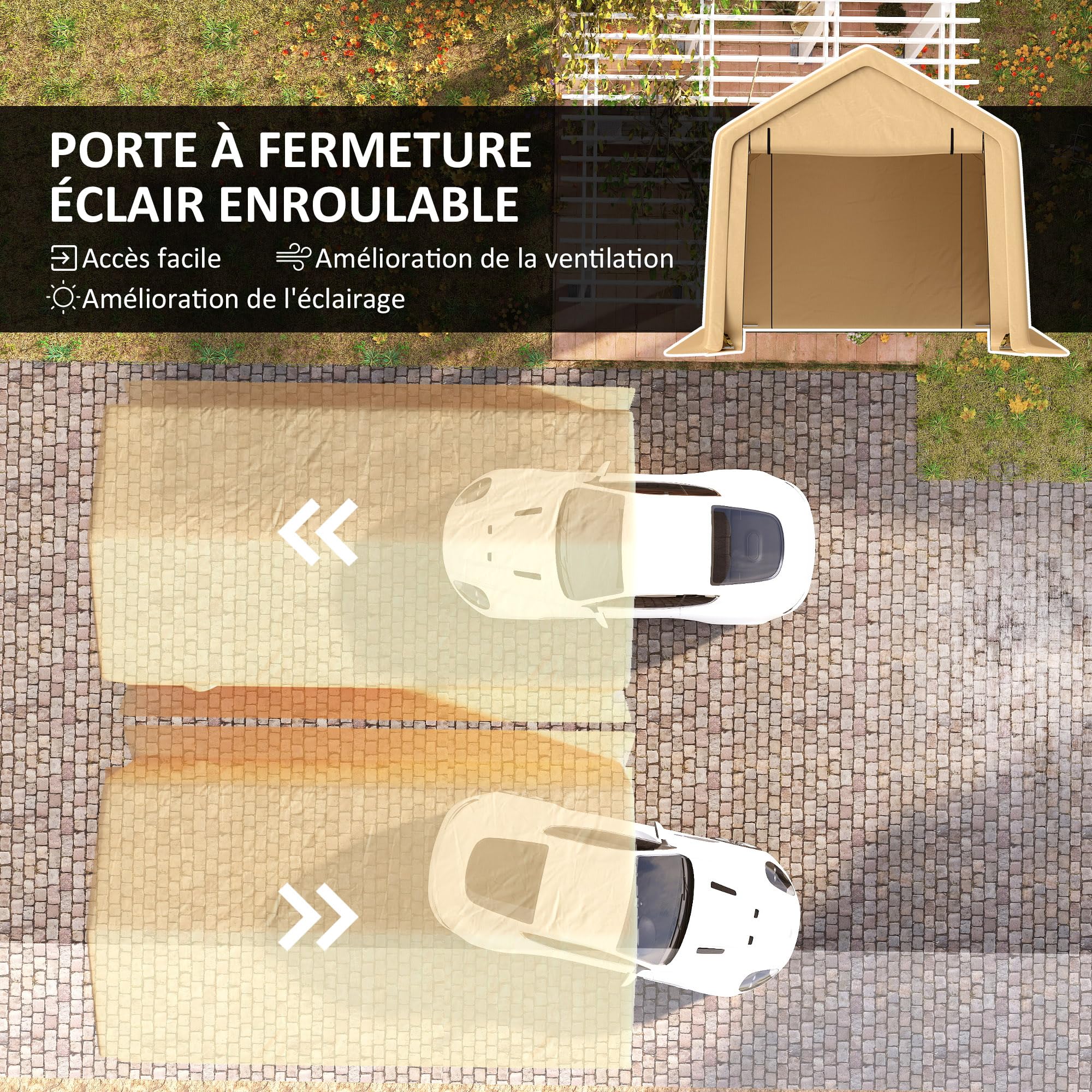 Outsunny Carport Carpa Garaje 3 x 5,2 m, carport Exterior, Carpa de Almacenamiento con Puerta Enrollable extraíble, carport para Coche, camión, Barco, Amarillo