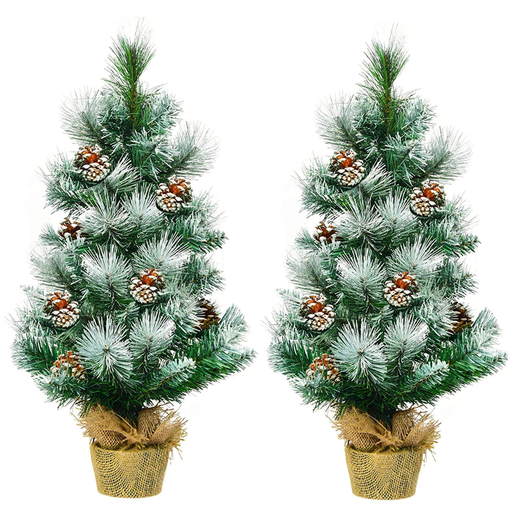 Árbol de Navidad 2 pies/4 pies, pequeños árboles Artificiales con piñas y Base, decoración navideña for Camino jardín Mesa Interior