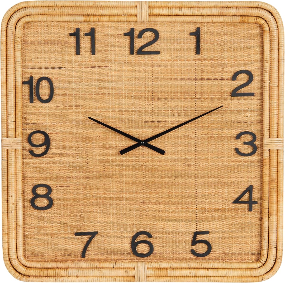 Deco 79 Reloj de pared decorativo hecho a mano de madera tejido para el hogar con marco envuelto en ratán, reloj colgante 31" x 2" x 31", marrón