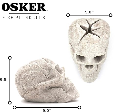 Miniatura 5 de OSKER - Leño con forma de calavera de cerámica ignífuga para hoguera, para fuegos de gas, propano o madera, 9 pulgadas