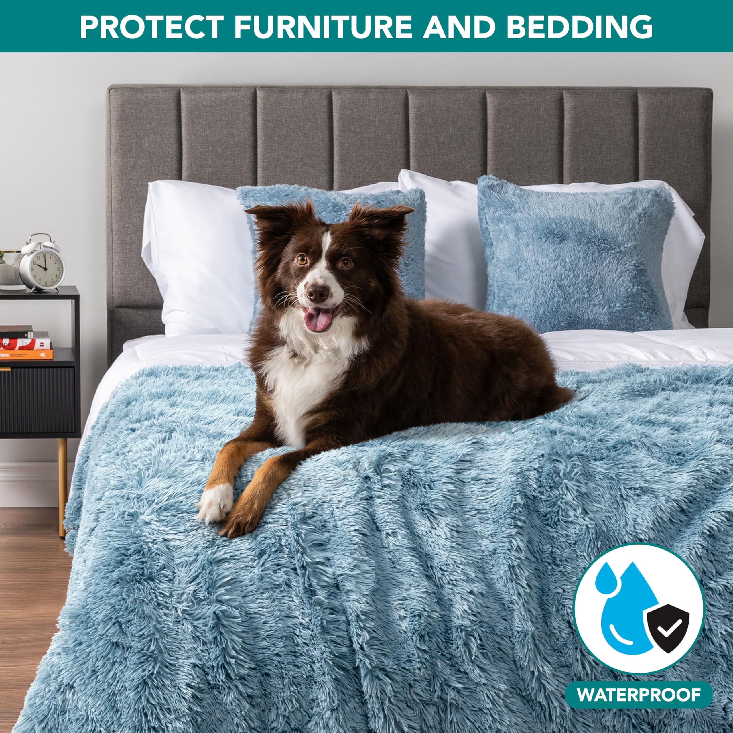 PetAmi Manta Impermeable esponjosa para Perro, Manta de Forro Polar de Piel sintética para Mascotas para Perros y Gatos, Peluda Suave y Peluda, Protector de Muebles, sofá, Cama (Azul Polvo, 40 x 60)