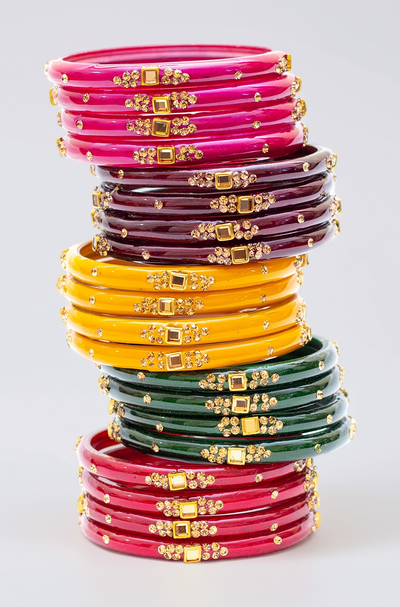 Traditional Glass Kada Bangles Set for women & girls Glossy Bangles Gemstone stone work Red Green Yellow Pink multicolor glass Kade