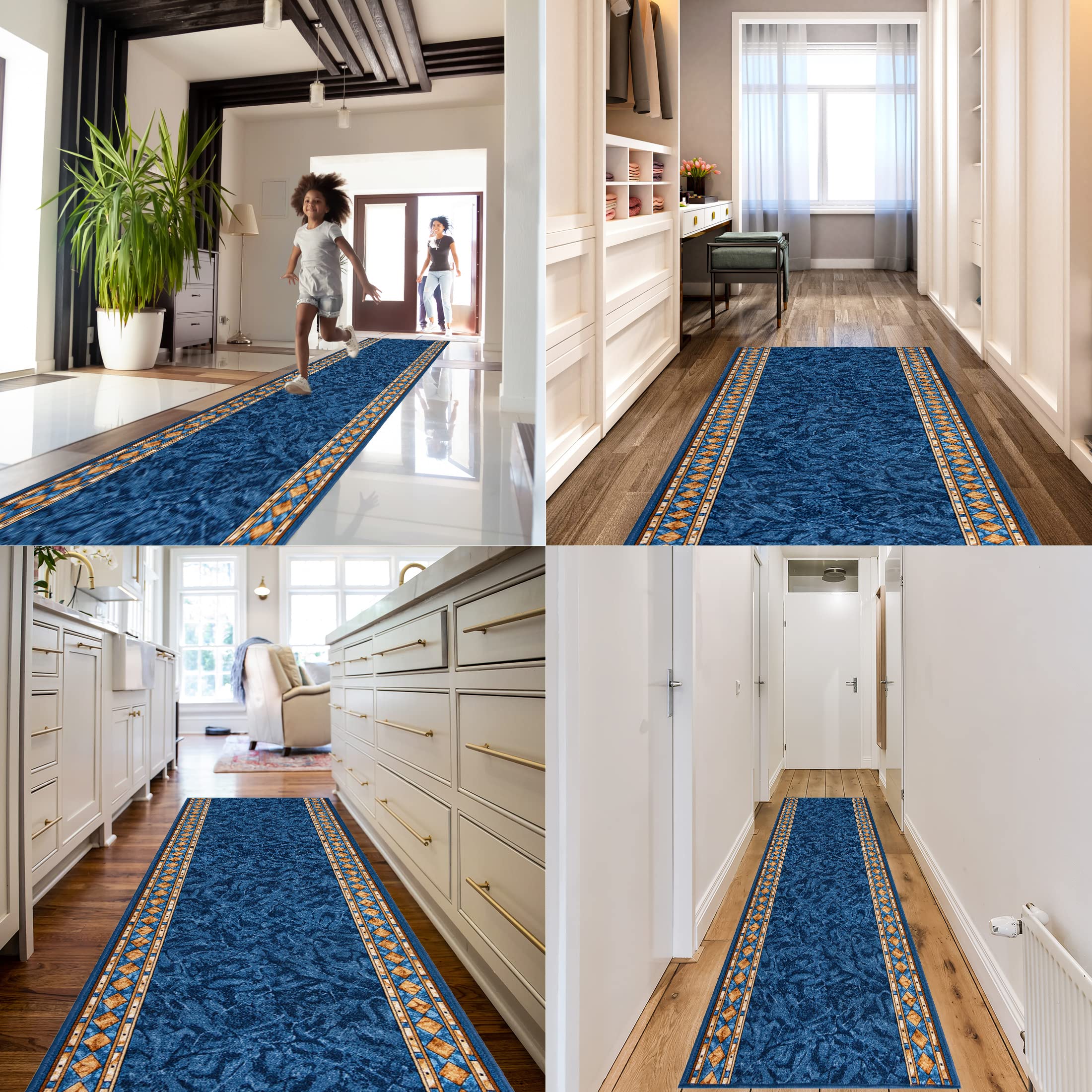 Mazovia Tapis Antidérapant - Tapis Couloir Long - Tapis Classique Motif - Tapis Salon, Chambre, Cuisine - Certifié Oeko-Tex - Tapis De Couloir Au Metre - Vert 100x175 Cm