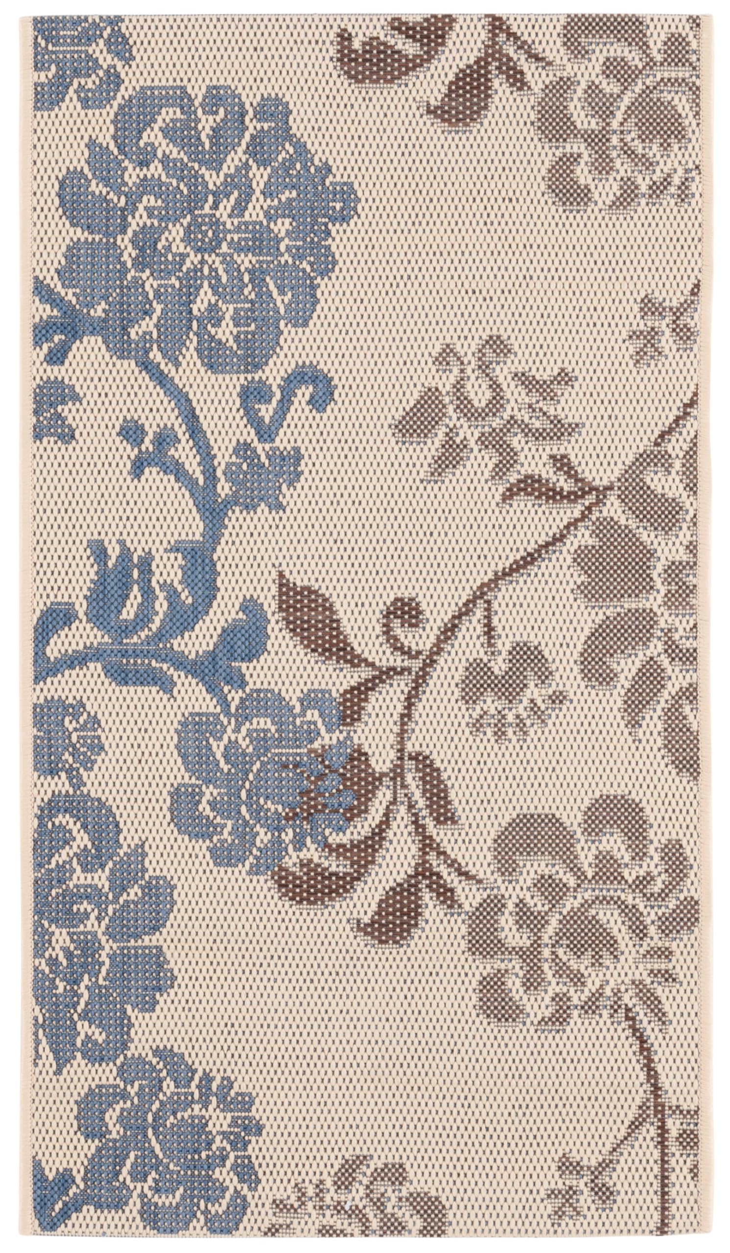 SAFAVIEH Washable Rug Outdoor Courtyard Collection - 2' x 3'7", Natural Brown & Blue, Non-Shedding & Easy Cleaning, Ideal for Patio, Front Door,