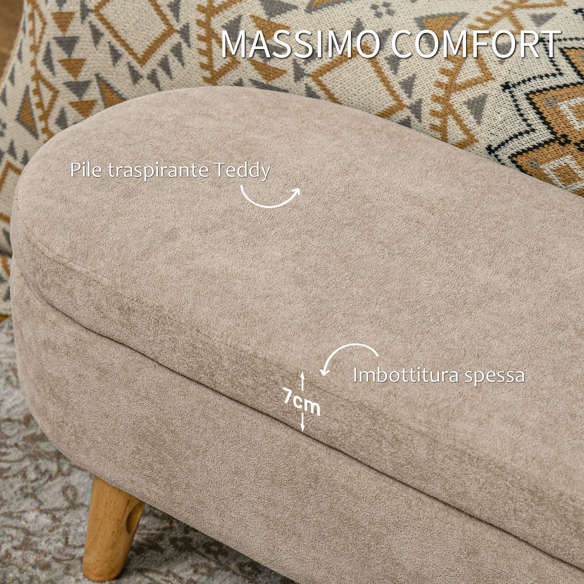 HOMCOM Panca Contenitore Camera da Letto con Spazio Portaoggetti a Scomparsa, Panca Imbottita con Gambe in Legno e Poliestere per Ingresso e Soggiorno, 110x40x43 cm, Beige