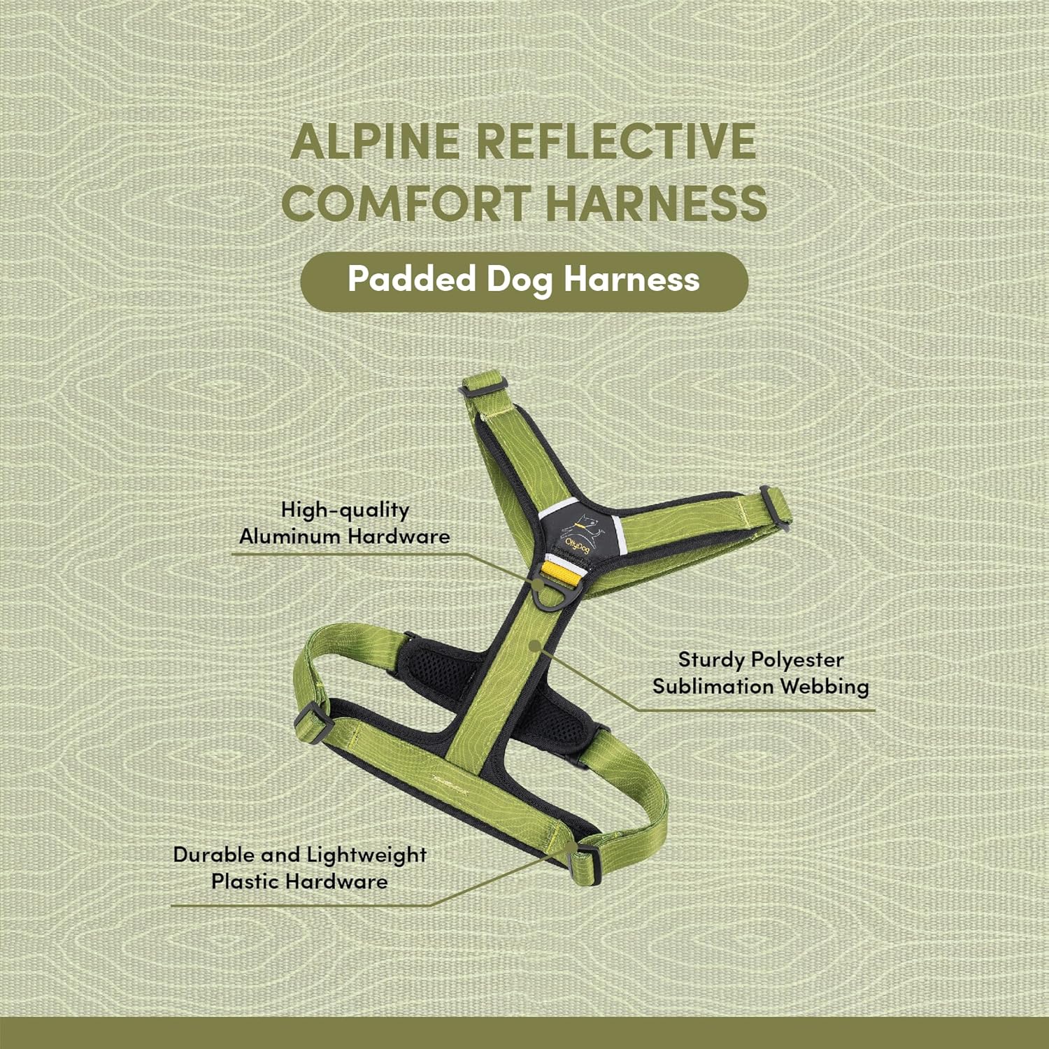 OllyDog Alpine Reflective Comfort Harness, No Pull Dog Harness with Reflective Trims, Soft Sublimation Printed Polyester Webbing, Ideal for Everyday Use and Adventures (Small, Cactus Woodgrain)