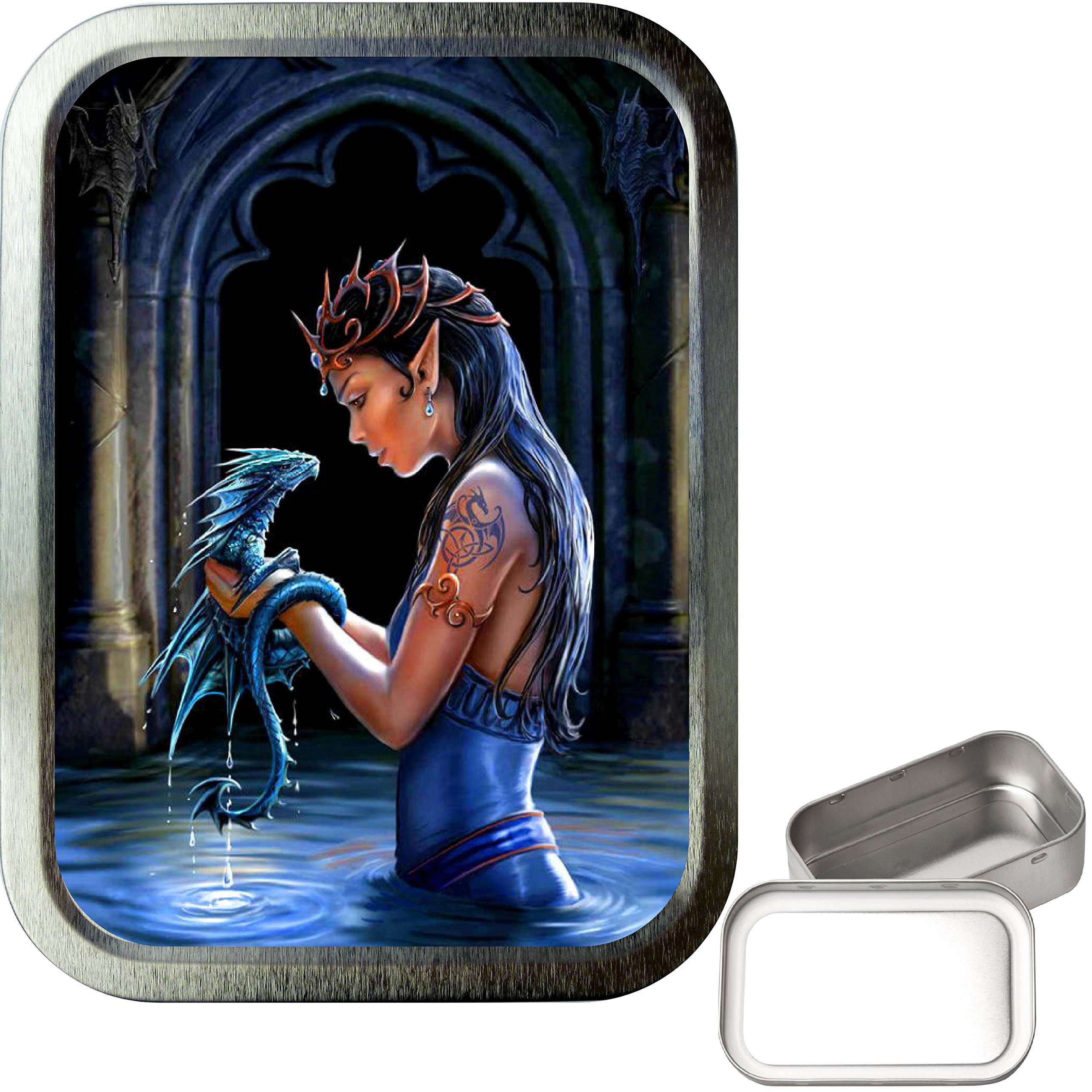 TEEZ - Blue Dragon Fairy Pool 2oz Silver Tobacco tin, Baccy Tin, Smoking Tin