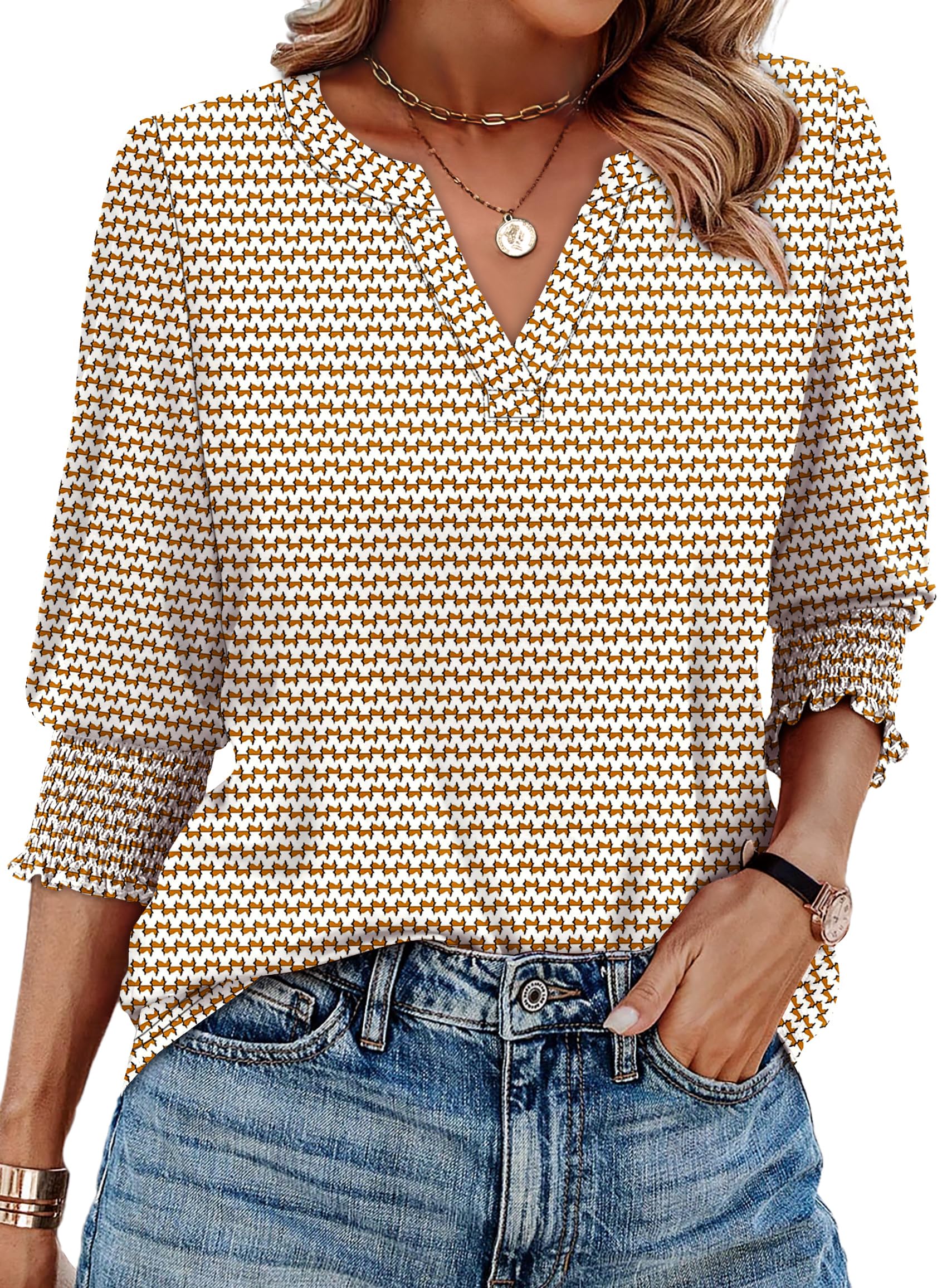 WIHOLL Dressy 3/4 Sleeve Blouse: Trendy Summer/Fall Top (OEKO-TEX Certified)