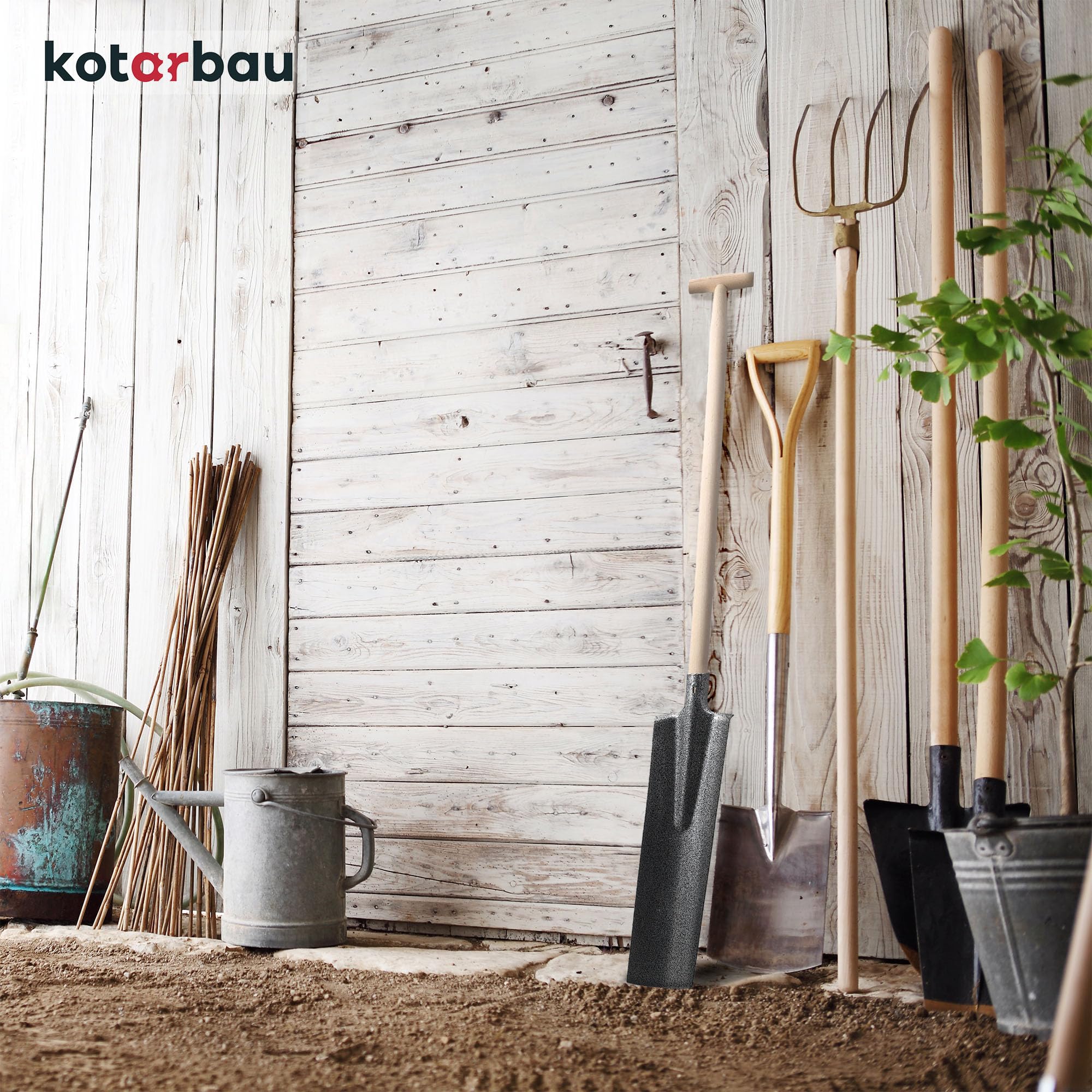 KOTARBAU® Palote rectangular de acero al carbono, 510 x 115 mm, Palote con mango muleta, Pala rectangular con mango de madera, Pala de jardinería, Pala de hoja larga y estrecha, Pala de drenaje, zanja