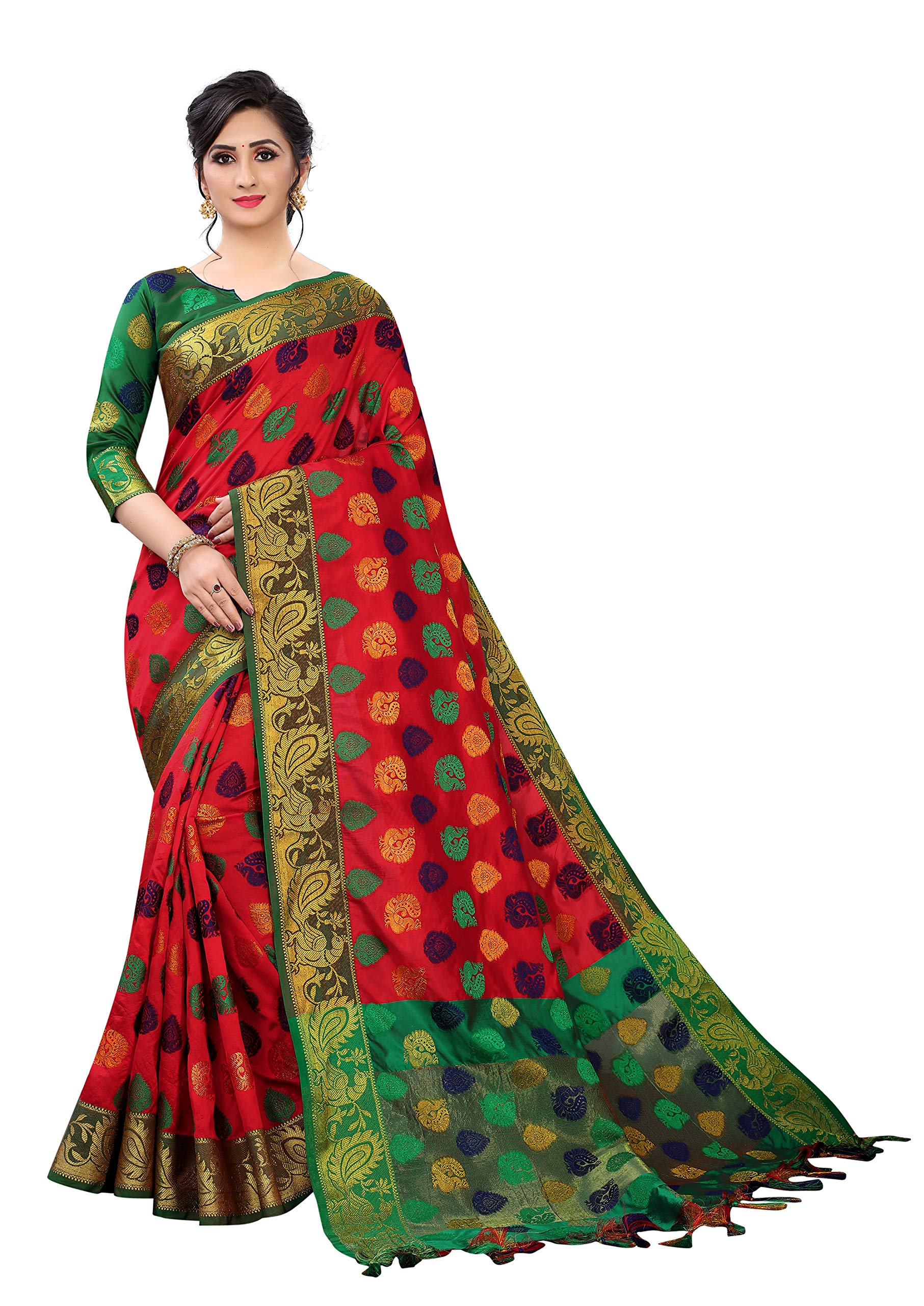 Regolith Designer Sareeswomen 's full crushed satin saree, silk saree with unstitched blouse peice, Marron, Free Size