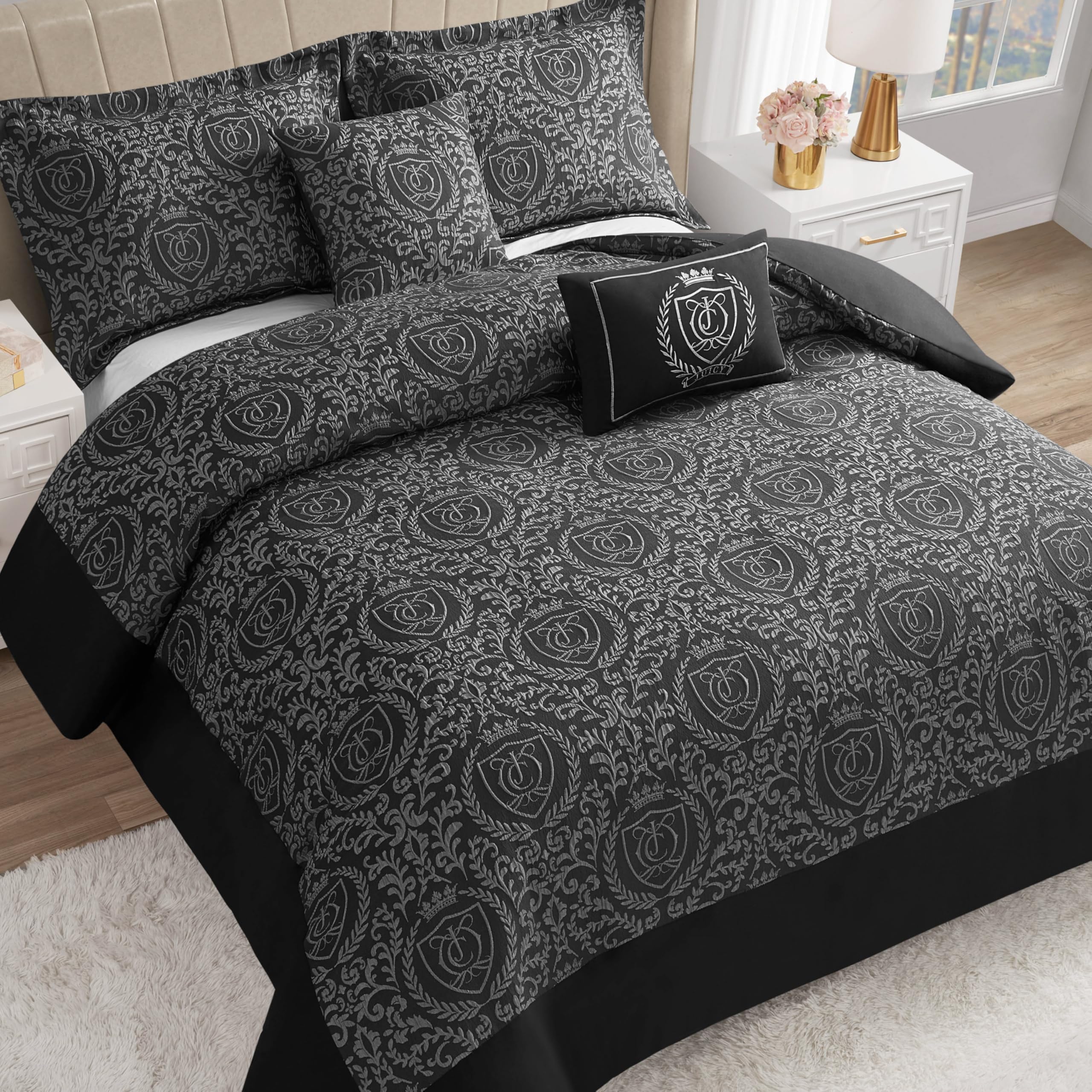 Juicy Couture Dovona Bettwäsche-Set, 5-teilig, Größe Kingsize, Schwarz
