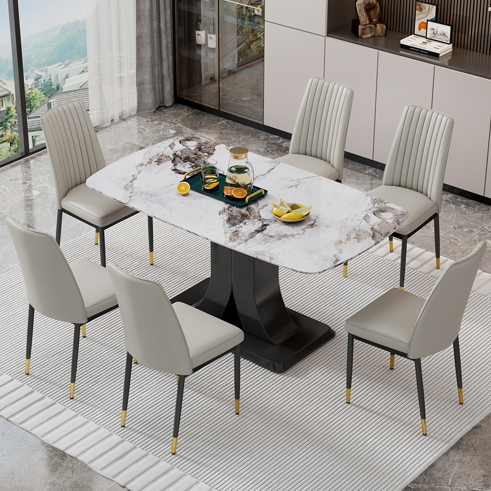 White Dining Table Set For 6,Rectangular MDF Kitchen Table And
