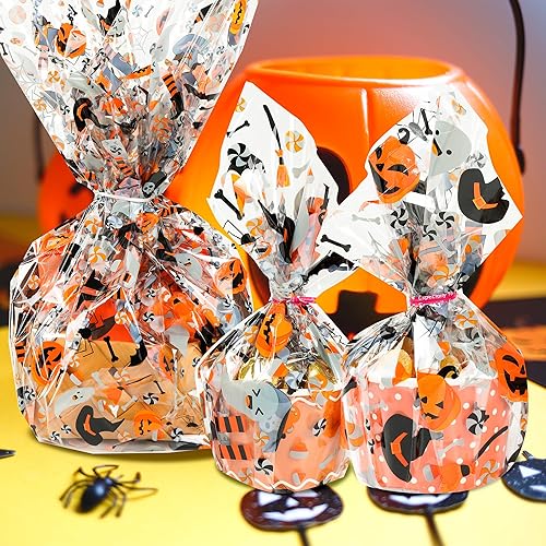 Miniatura 5 de Rollo de celofán de Halloween de 100 pies x 32 pulgadas, 2.3 mil de grosor, bolsas de celofán transparentes con calabaza, fantasma, araña, celofán,