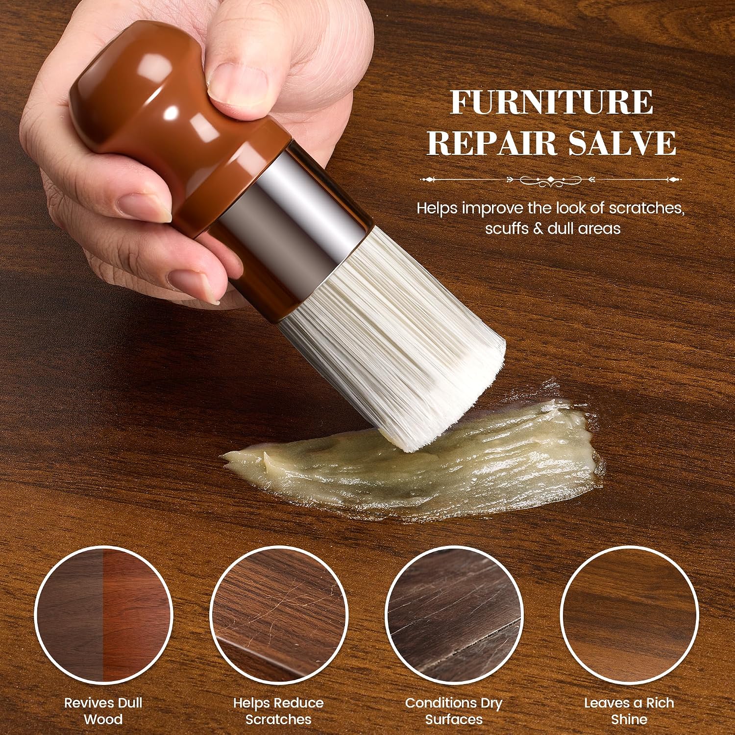 ® Wood & Leather Furniture Repair Salve, Conditioning Balm for Couches, Car Seats, Tables, Cabinets, Doors, Shoes, Purses, Boots & Saddles, Helps Revive Dry, Dull & Scuffed Surfaces, 8oz thumbnail