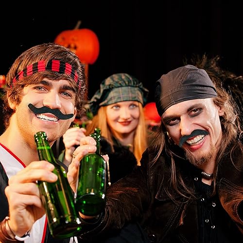 Miniatura 5 de Skeleteen - Bigotes de fiesta autoadhesivos, bigote con pelo de color negro, juego de 3 piezas