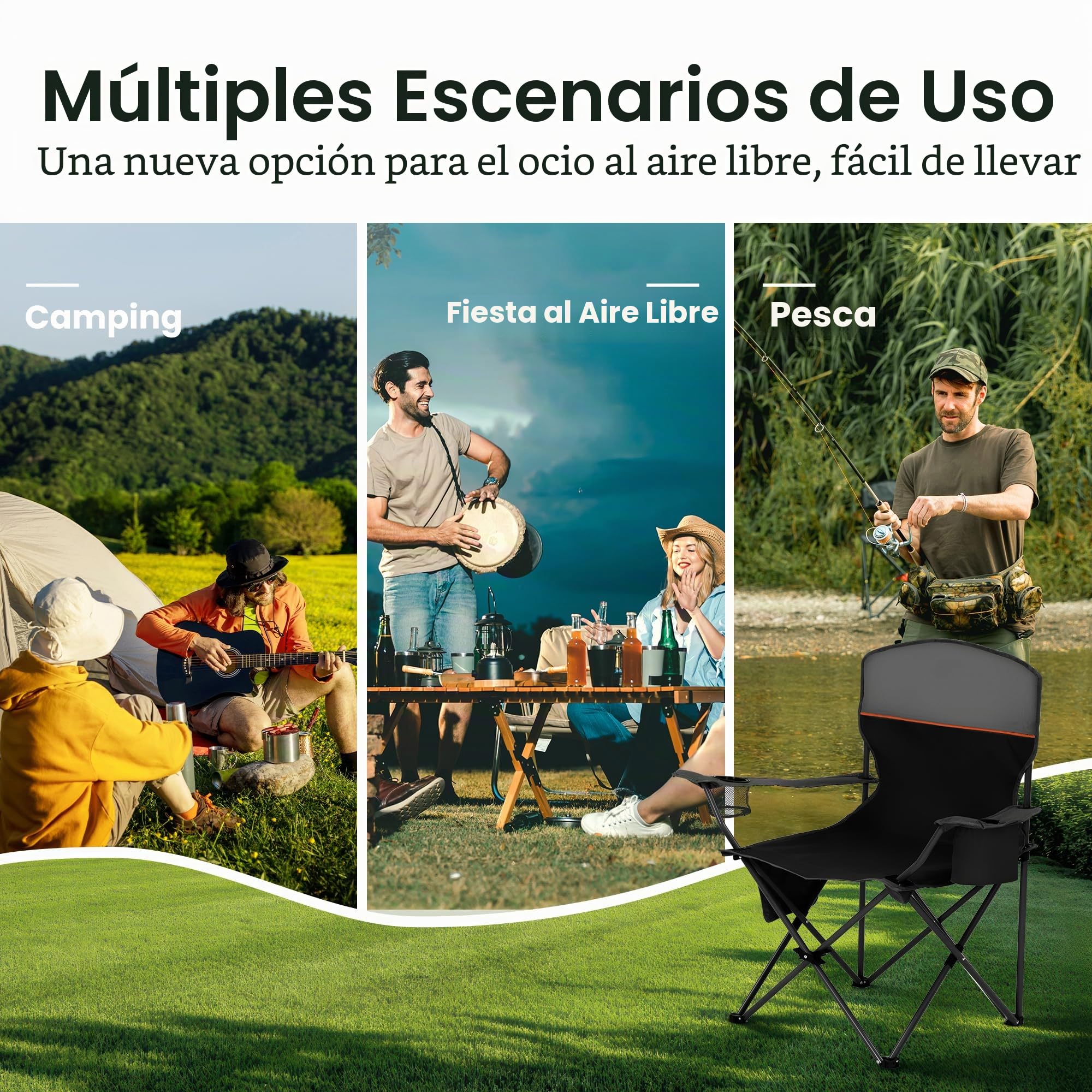High Point Sports Sillas Plegables de Camping hasta 102 kg, Sillas Plegables con Soporte para Bebidas, Juego de 2 Silla Plegable con Reposabrazos Negro Silla de Camping Ultraligera