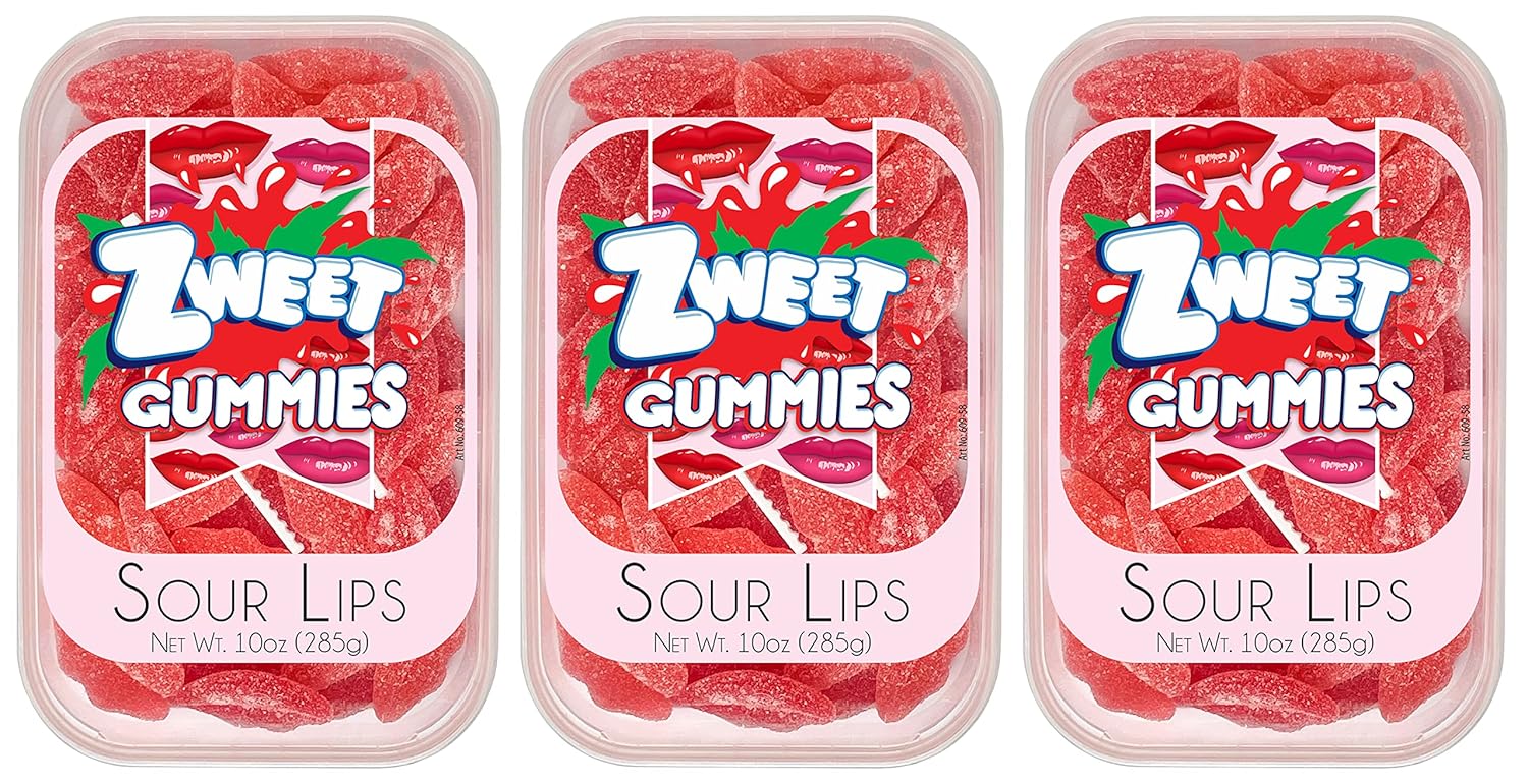 Zweet Sour Gummy Candy Lips 10 Ounce Red Sour Lip Candy