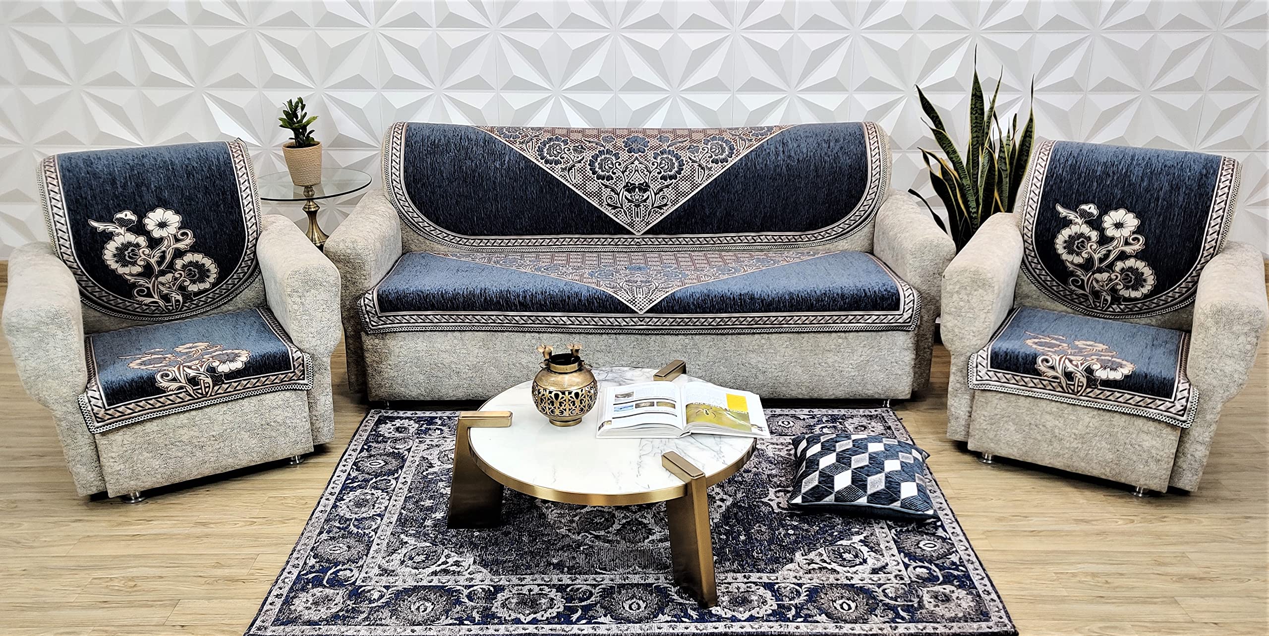 KREEVA Velvet Florida Floral 6 Piece 5 Seater Sofa slipcover and Chair Set- (3+1+1), Grey (B0B7SHGFXC) Amazon Price History, Amazon Price Tracker