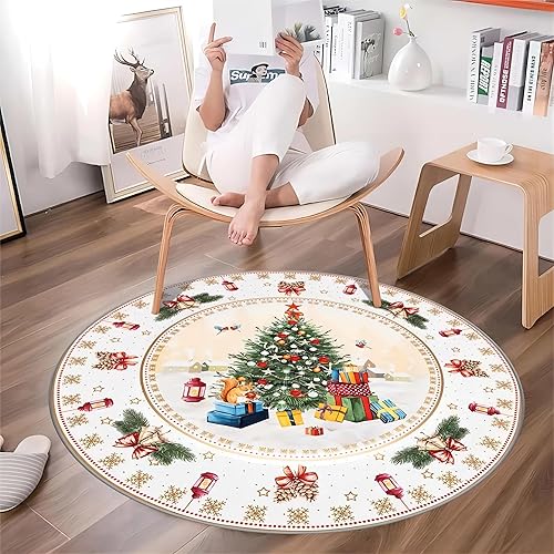 Miniatura 2 de Alfombra de área de Navidad, 4 pies, alfombra redonda de Navidad, alfombra de Navidad para sala de estar, decoración de Navidad, alfombra redonda