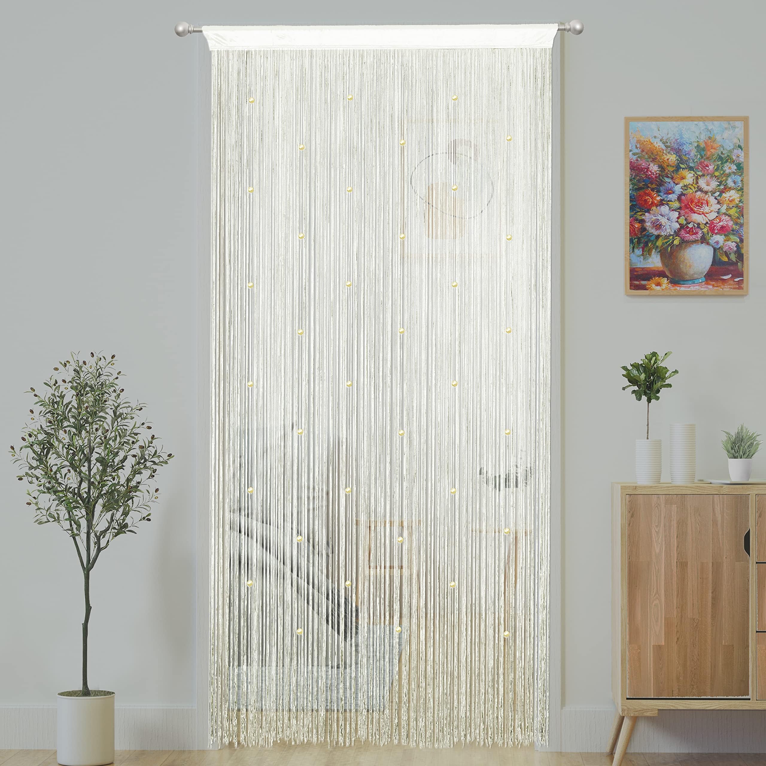 YaoYue Beaded Curtain Door String Curtains for Doorways Tassels Beads Hanging Fringe Hippie Room Divider Window Hallway Wall Closet Bedroom Privacy Decor (Ivory, 39×79 in)